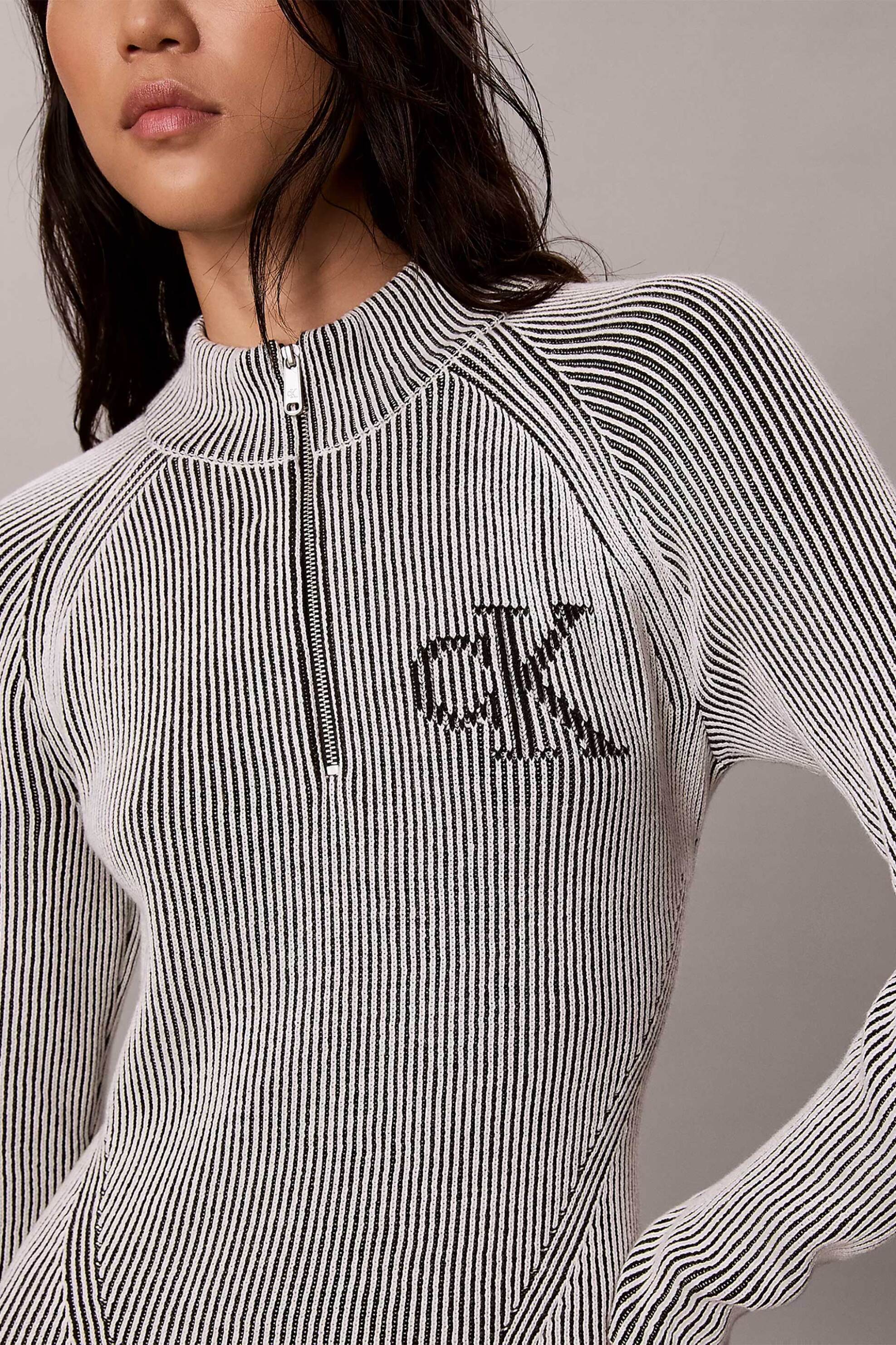 Calvin Klein Jeans γυναικείο πλεκτό mini φόρεμα ribbed με monogram Slim Fit - LV047H376G Γκρι