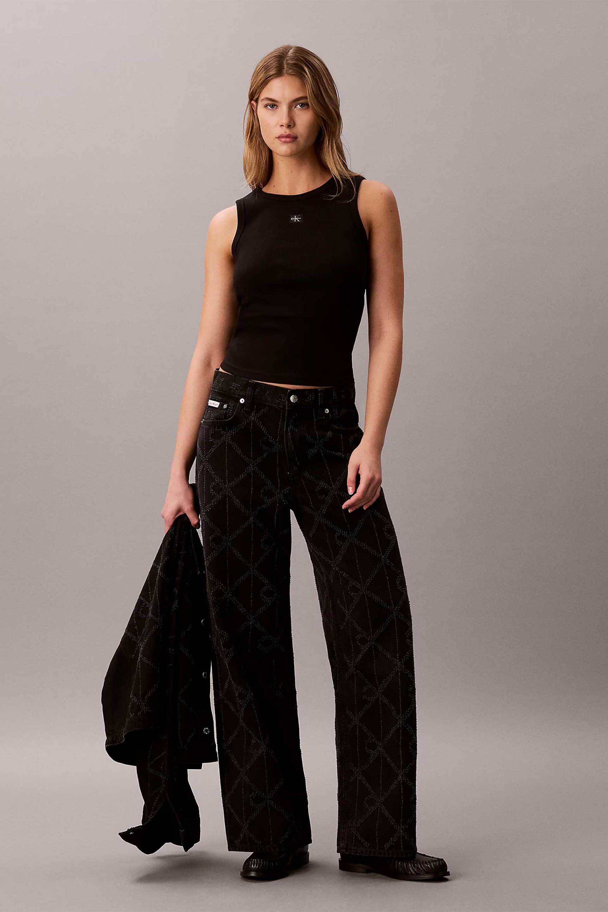 Calvin Klein Jeans γυναικείο τζιν παντελόνι πεντάτσεπο με all-over monogram Baggy Fit - LV047H756G Μαύρο