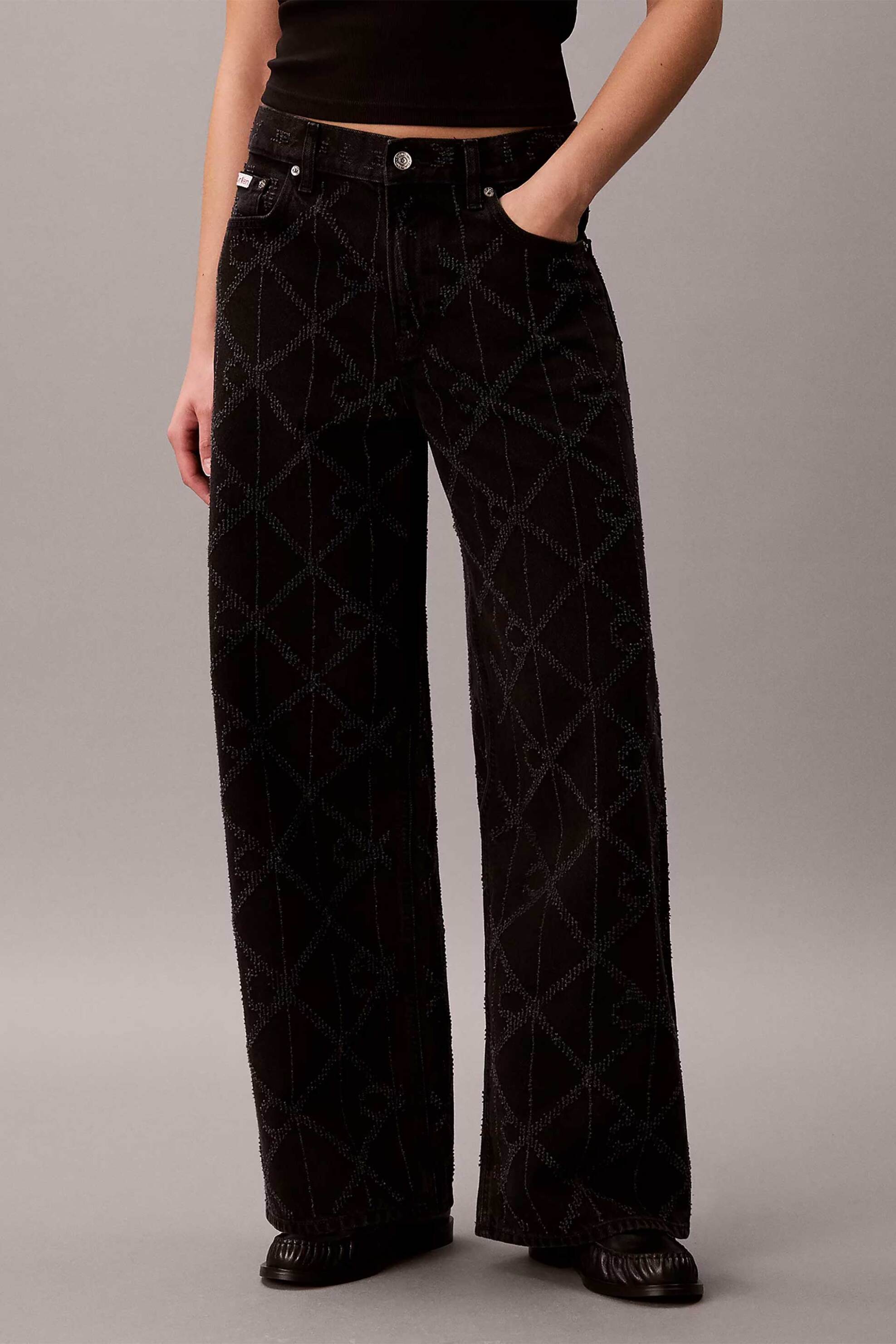 Calvin Klein Jeans γυναικείο τζιν παντελόνι πεντάτσεπο με all-over monogram Baggy Fit - LV047H756G Μαύρο