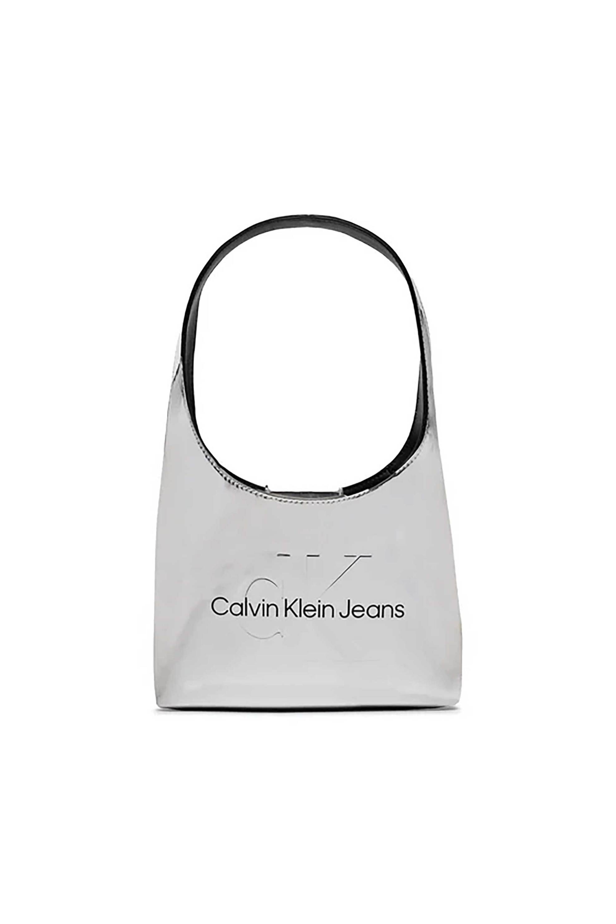 CK Jeans γυναικεία τσάντα ώμου μονόχρωμη με logo print - K60K611860 Ασημί