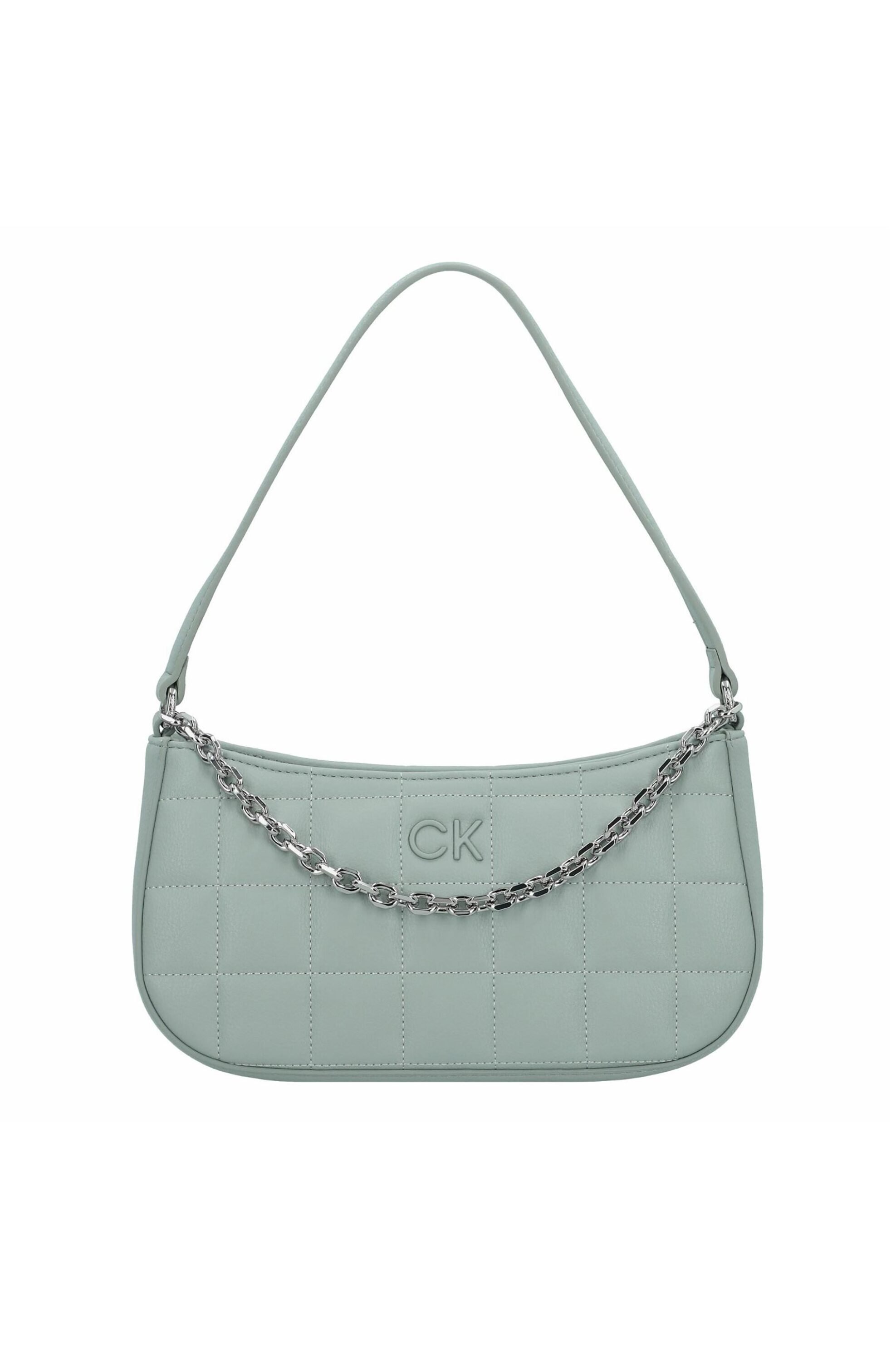 CK Jeans γυναικεία τσάντα ώμου καπιτονέ μονόχρωμη με ανάγλυφο μονόγραμμα - K60K612017 Γκρι