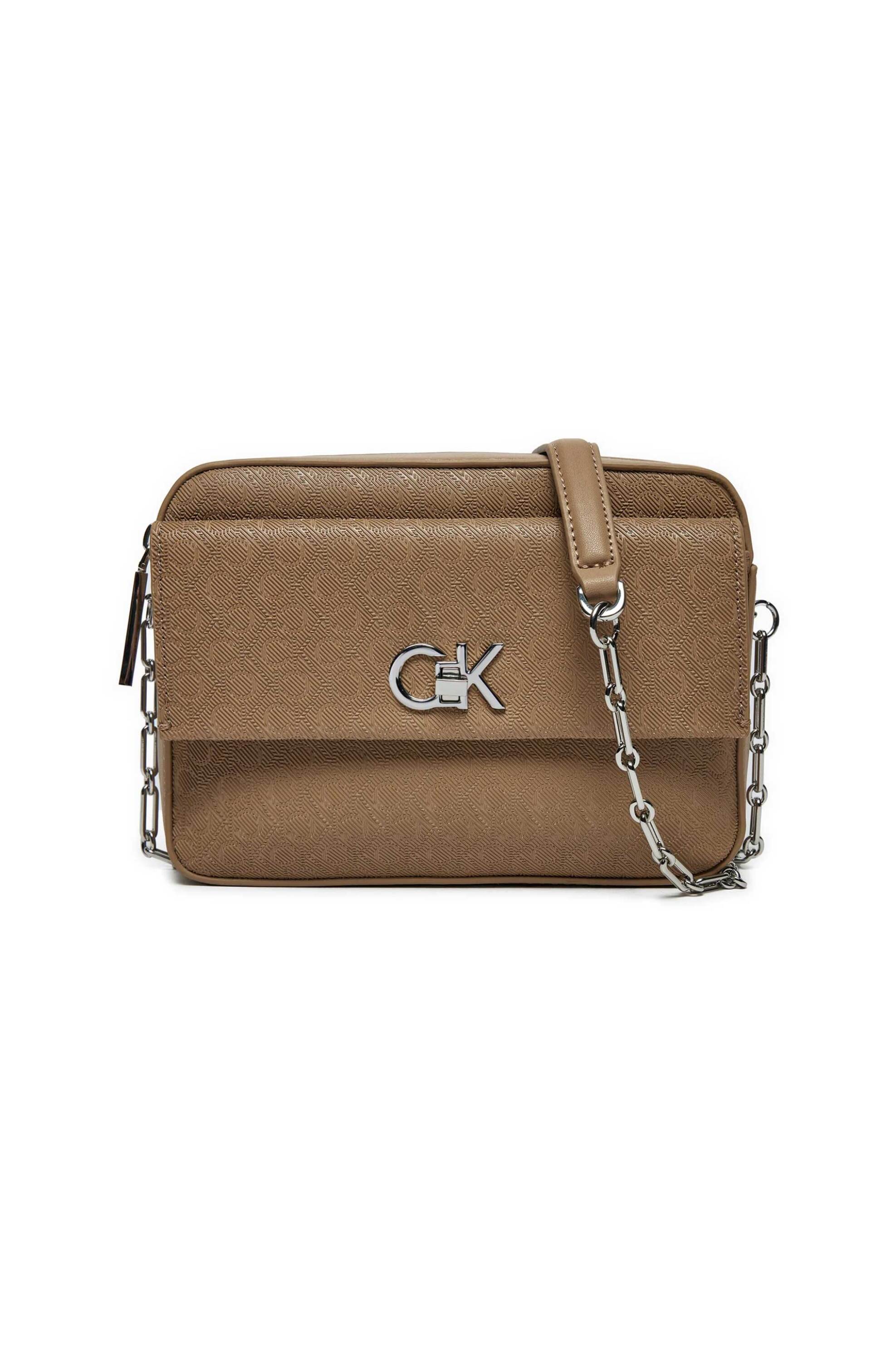 Calvin Klein Jeans γυναικεία τσάντα crossbody με all-over ανάγλυφο σχέδιο και μεταλλικό μονόγραμμα - K60K613140 Καφέ