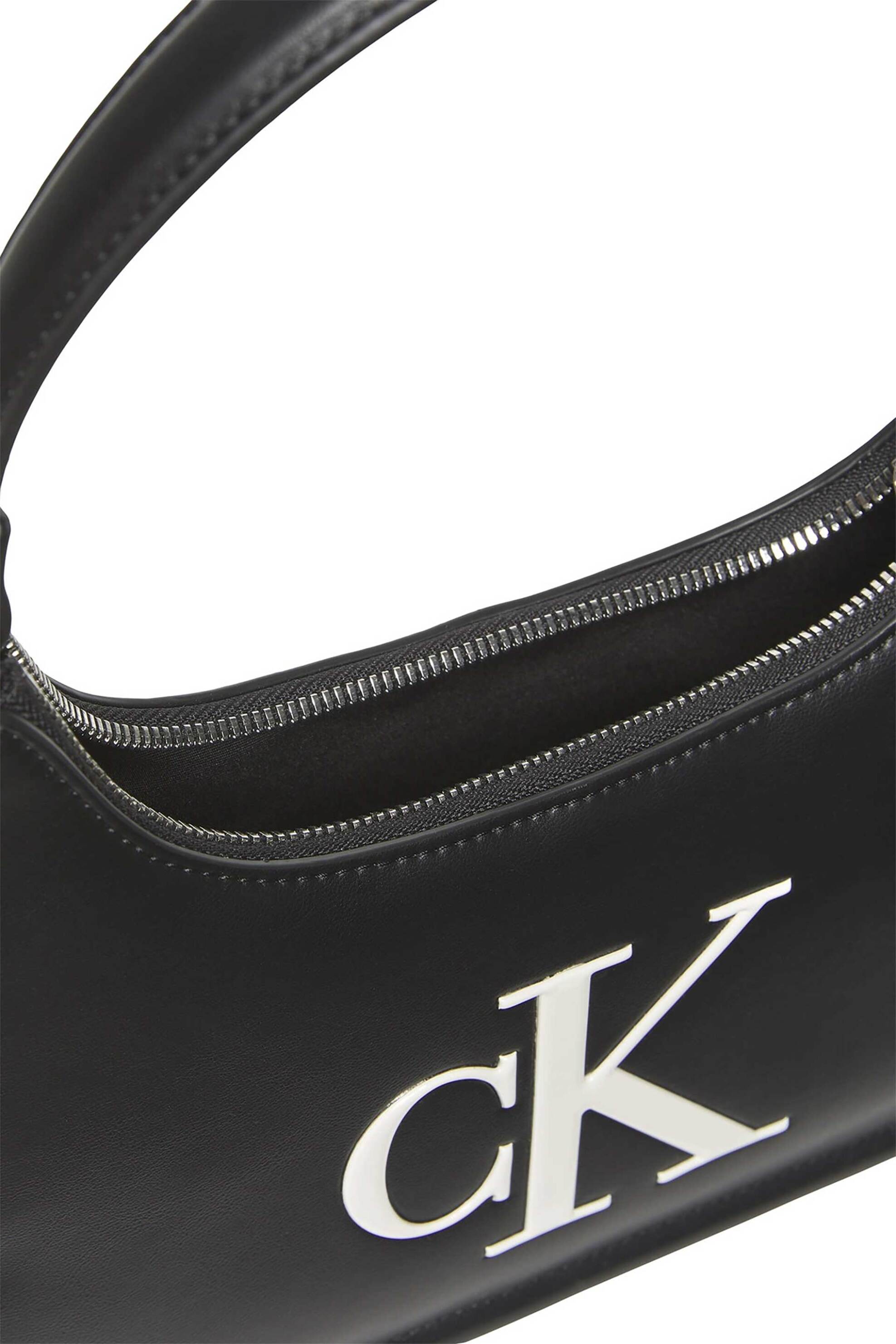 Calvin Klein Jeans Γυναικεία Τσάντα Ώμου με Ανάγλυφο Λογότυπο - Lv04F3230G Ασπρόμαυρο