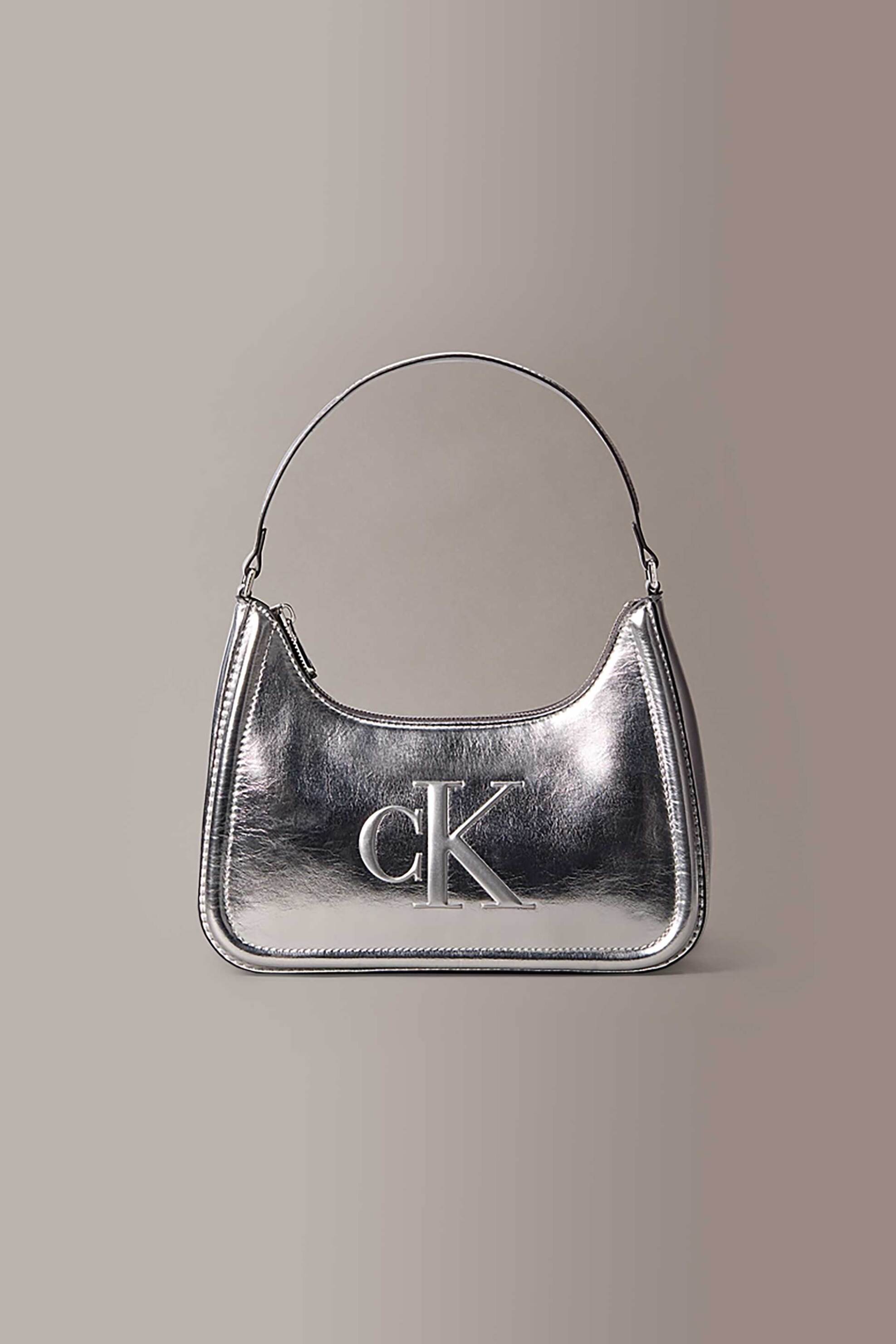 Calvin Klein Jeans γυναικεία τσάντα ώμου με ανάγλυφο λογότυπο - LV04F3332G Ασημί