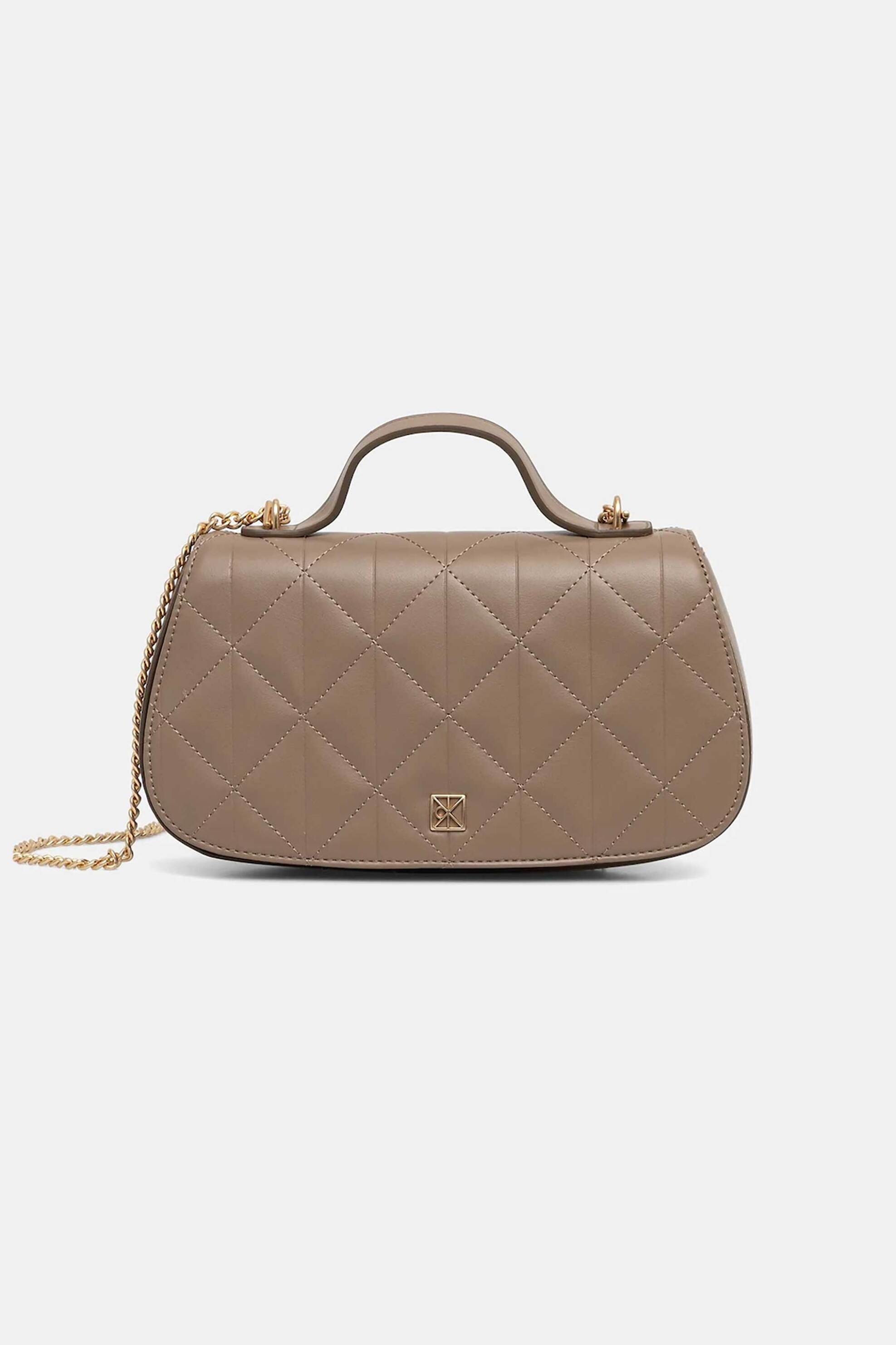 Calvin Klein Jeans γυναικεία τσάντα χειρός με καπιτονέ σχέδιο και μεταλλικό μονόγραμμα - LV04F3410G Μπεζ