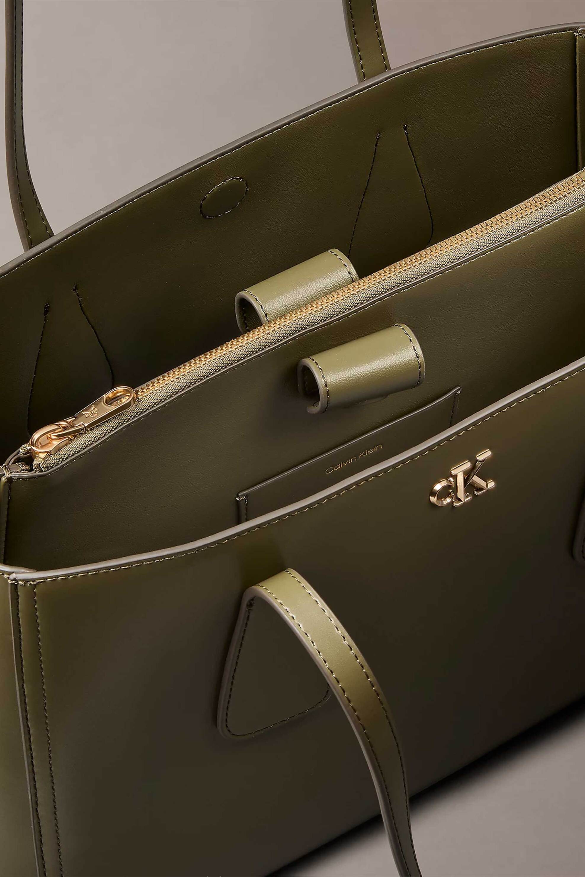 CALVIN KLEIN JEANS Calvin Klein Jeans γυναικεία τσάντα tote με μεταλλικό monogram (Medium) - LV04F3442G Λαδί - 3