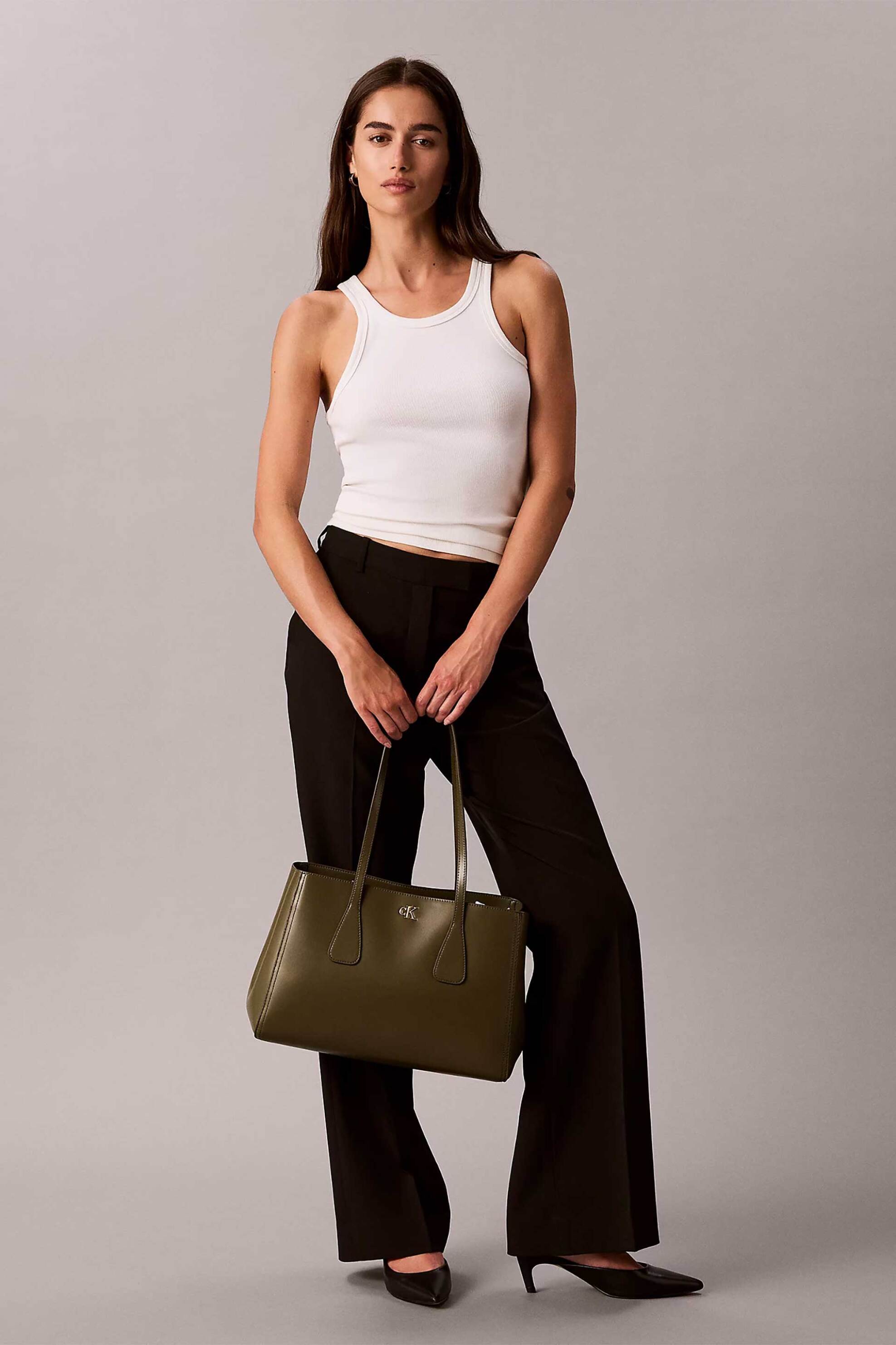 CALVIN KLEIN JEANS Calvin Klein Jeans γυναικεία τσάντα tote με μεταλλικό monogram (Medium) - LV04F3442G Λαδί - 4
