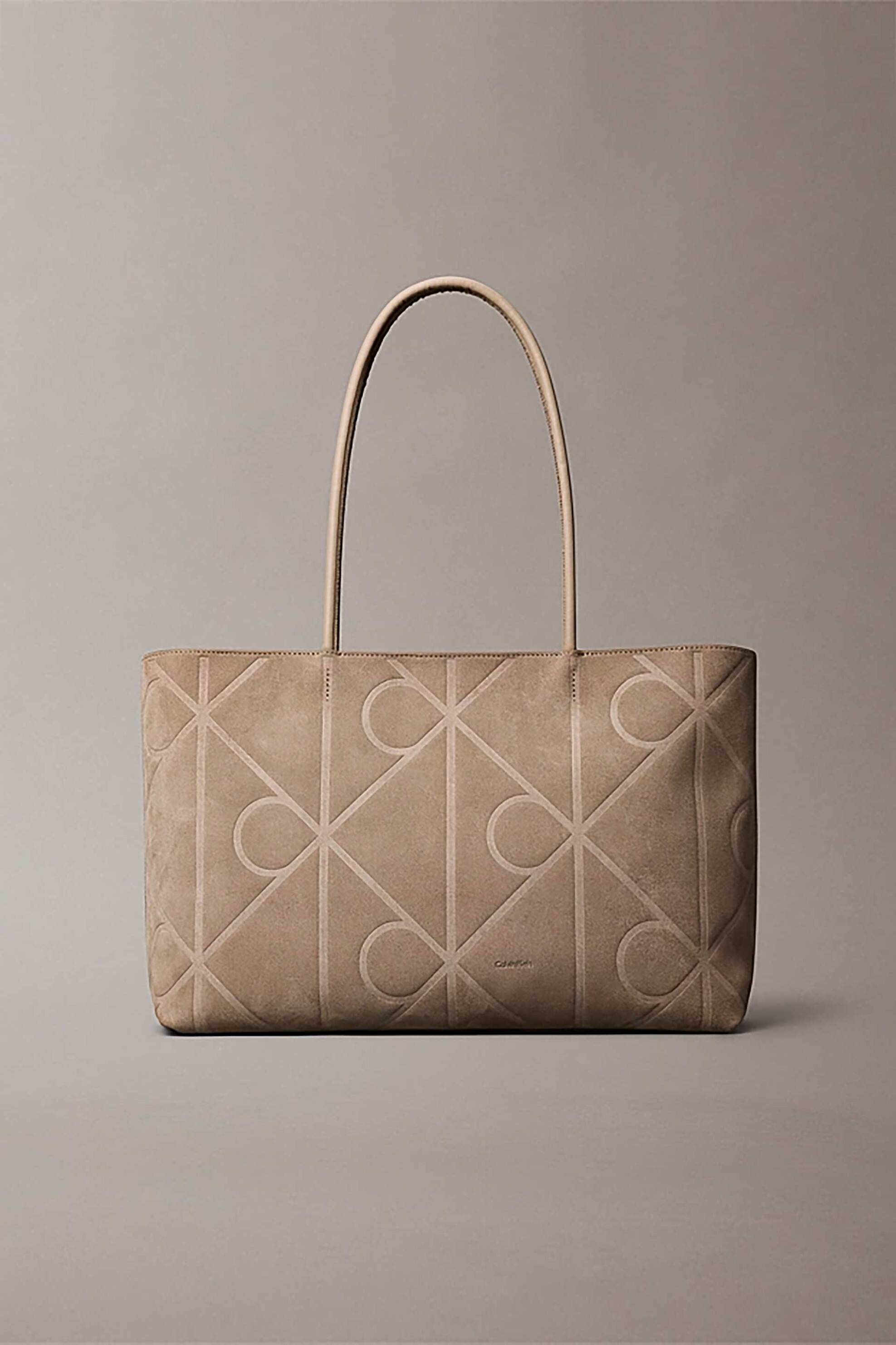 Calvin Klein Jeans γυναικεία τσάντα suede tote με all-over logo print - LV04F3334G Μπεζ