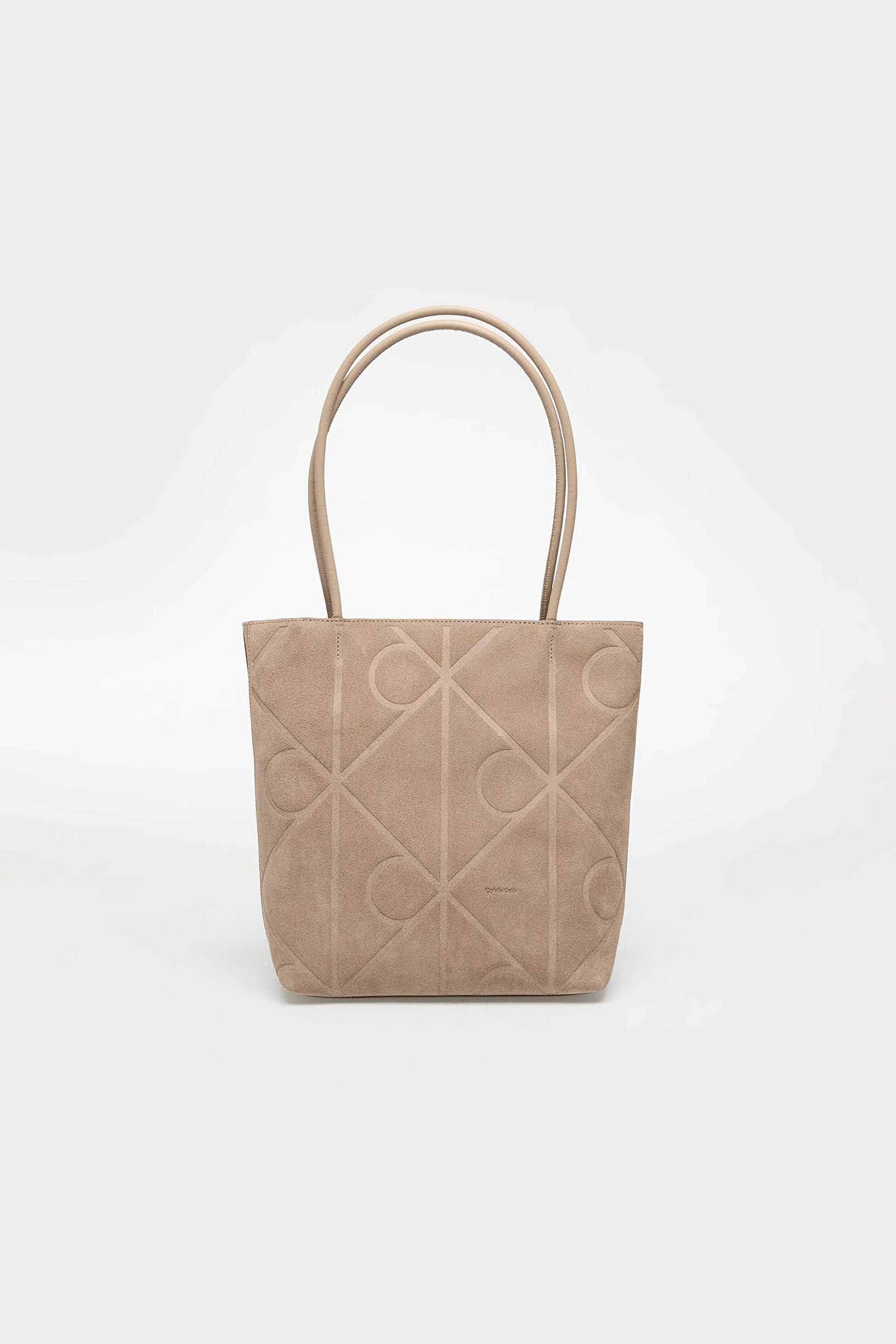 Calvin Klein Jeans γυναικεία τσάντα suede small tote με all-over logo print - LV04F3335G Μπεζ