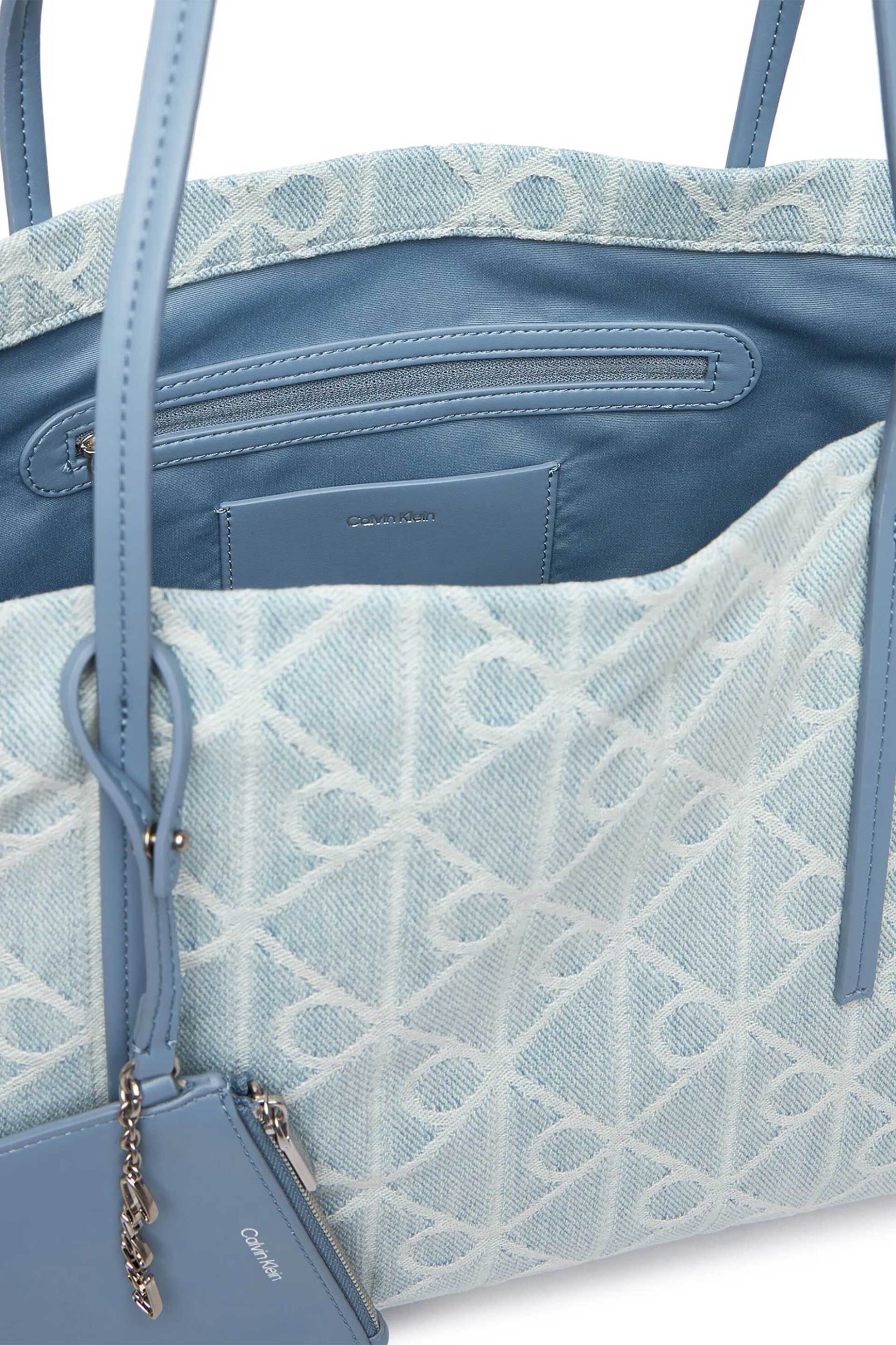 Calvin Klein Jeans Γυναικεία Denim Τσάντα Tote με Pouch Και All-Over Monogram - Lv04F3428G Blue Ανοιχτό