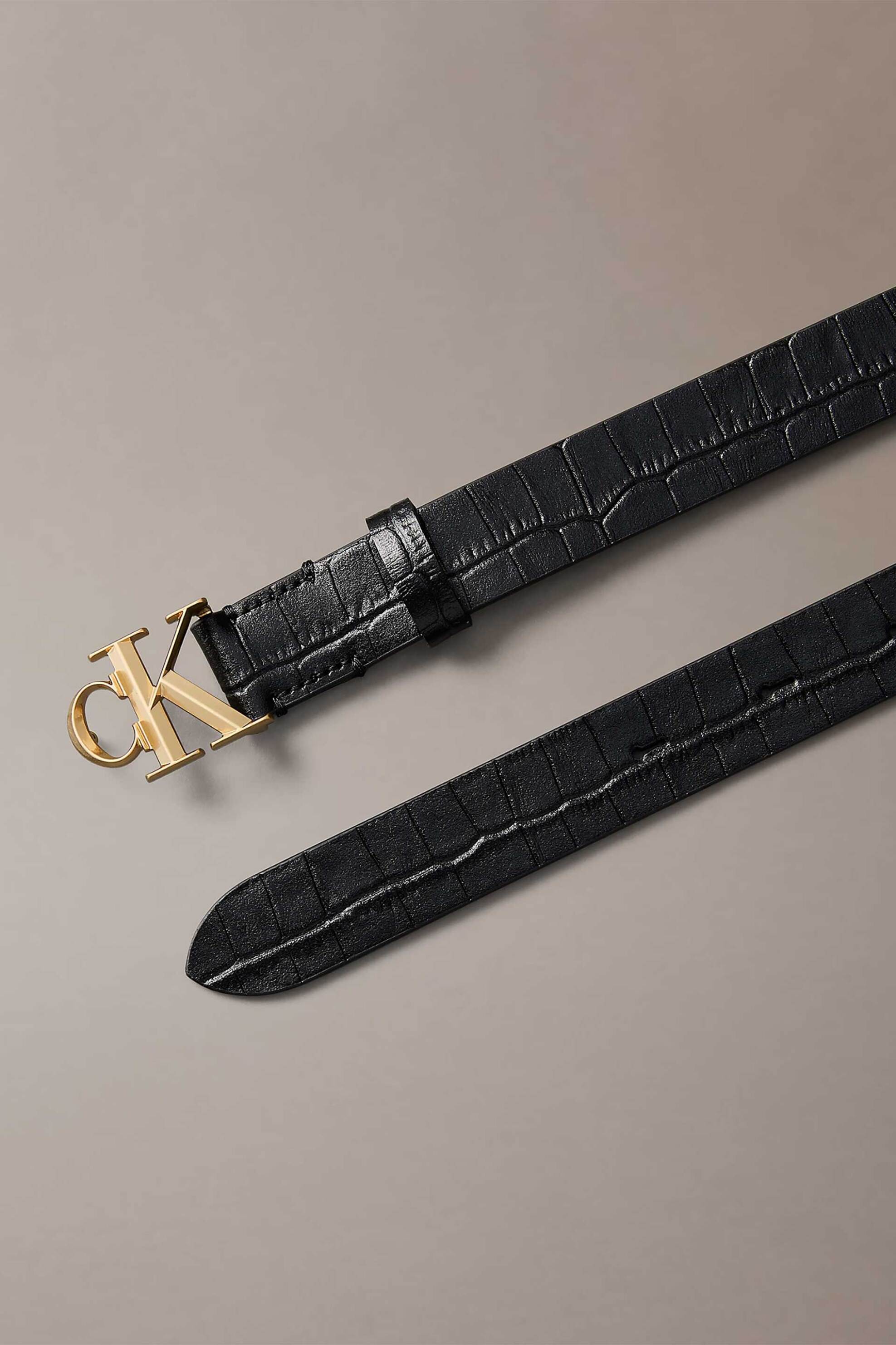 Calvin Klein Jeans Γυναικεία Δερμάτινη Ζώνη με Croco Pattern Και Μεταλλικό Monogram - Lv04F7102G Μαύρο