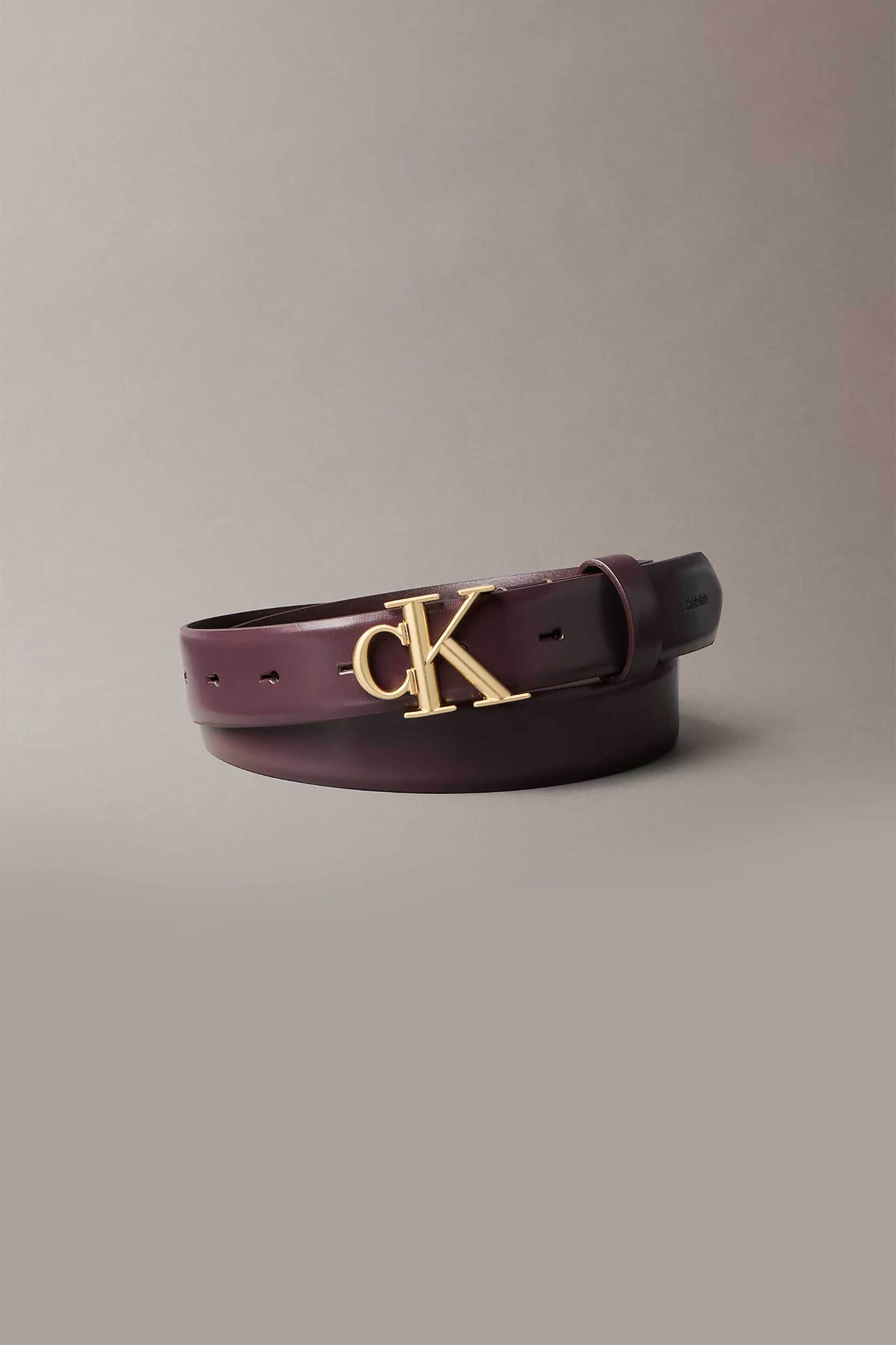 Calvin Klein Jeans γυναικεία δερμάτινη ζώνη με μεταλλικό monogram - LV04F7074G Μπορντό Σκούρο