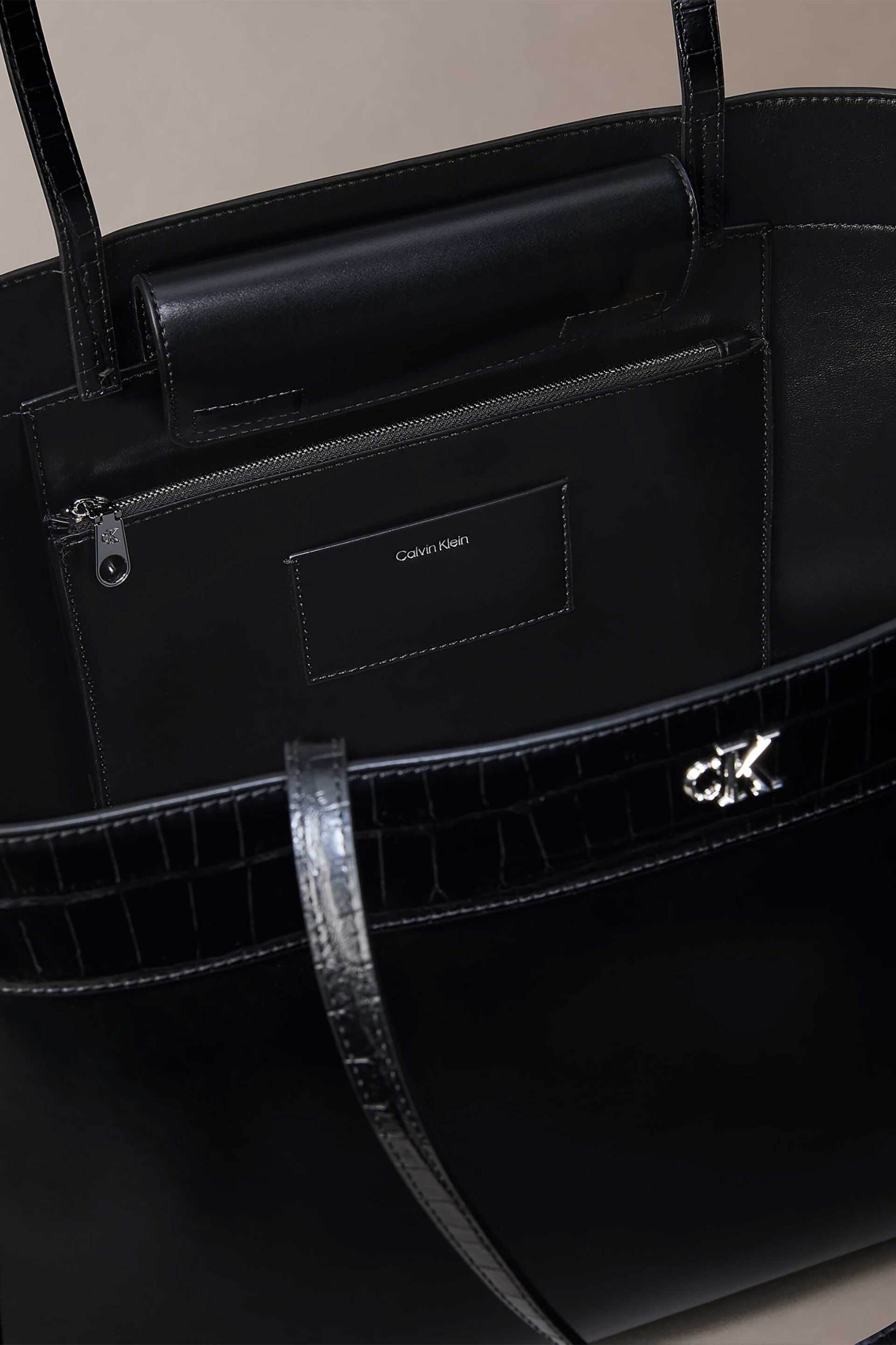CALVIN KLEIN JEANS Calvin Klein Jeans γυναικεία τσάντα tote με μεταλλικό monogram και croco λεπτομέρειες (Large) - LV04F3904G Μαύρο - 3