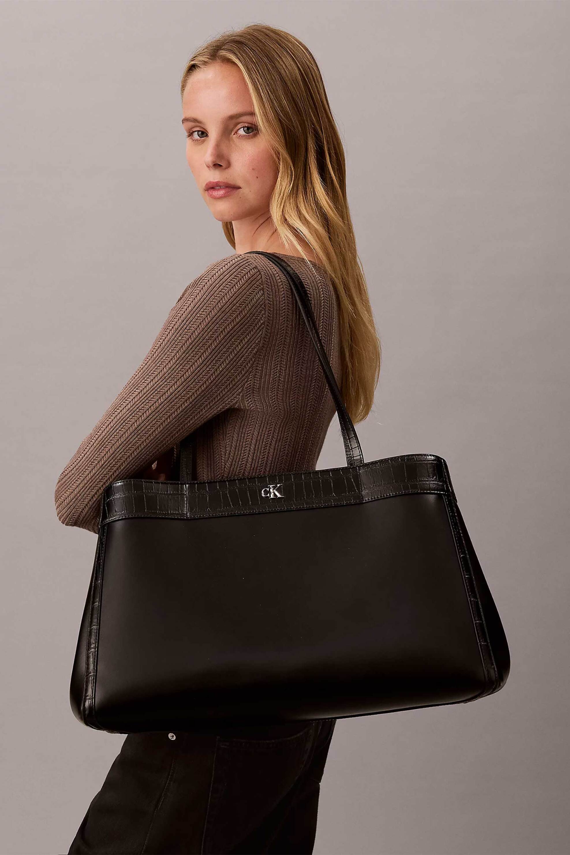 CALVIN KLEIN JEANS Calvin Klein Jeans γυναικεία τσάντα tote με μεταλλικό monogram και croco λεπτομέρειες (Large) - LV04F3904G Μαύρο - 4
