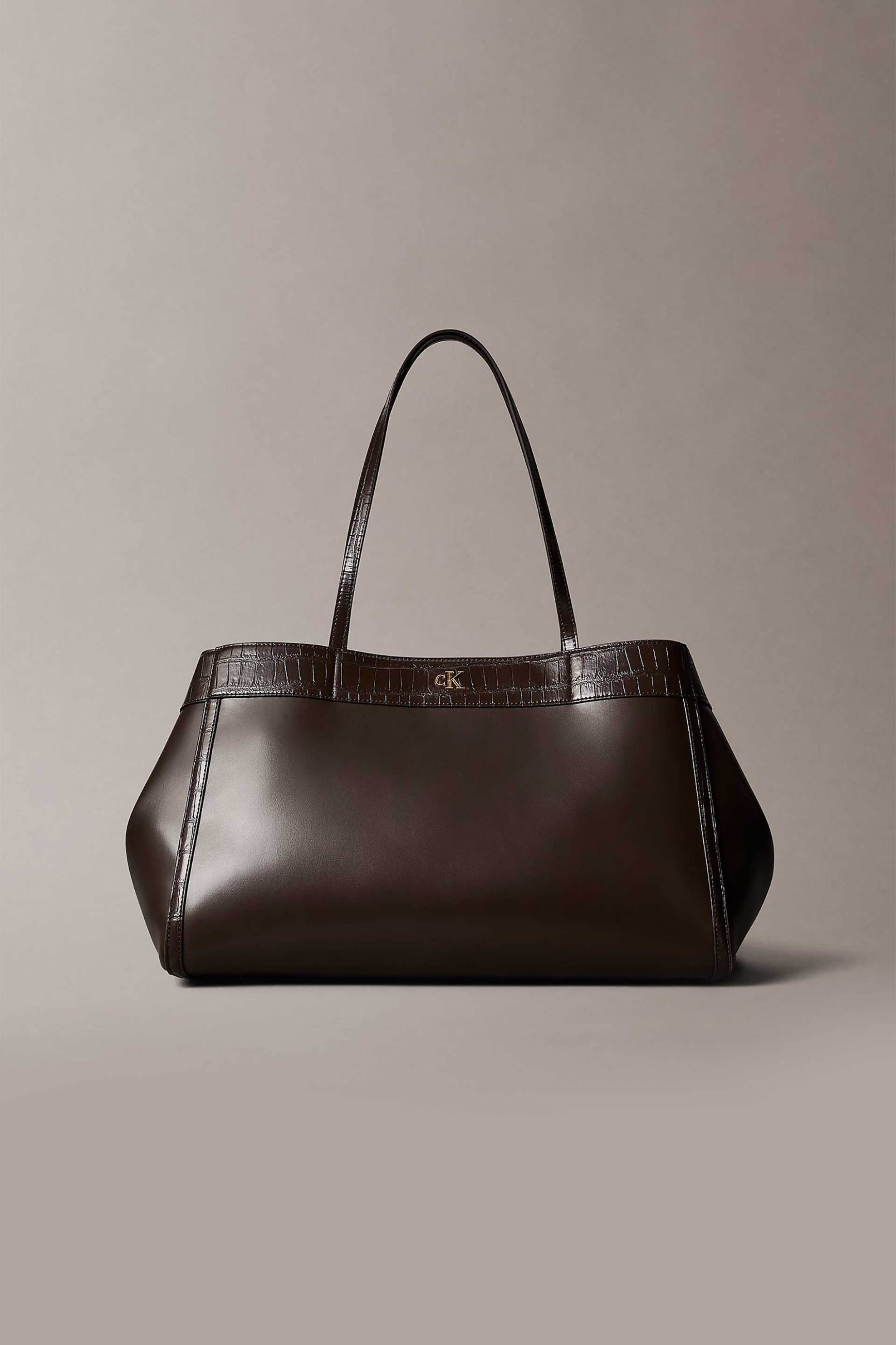 CALVIN KLEIN JEANS Calvin Klein Jeans γυναικεία τσάντα tote με μεταλλικό monogram και croco λεπτομέρειες (Large) - LV04F3904G Καφέ Σκούρο