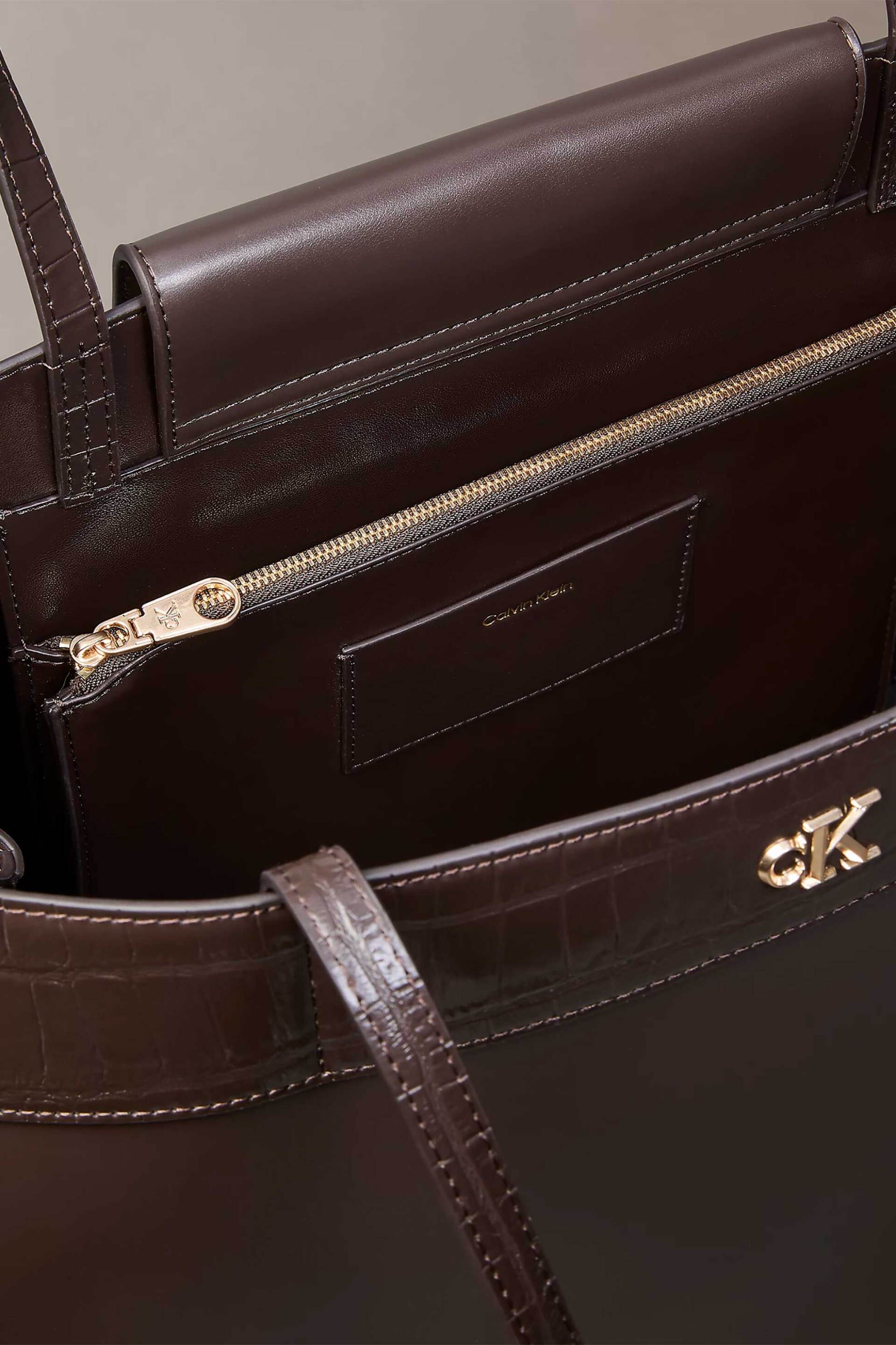 CALVIN KLEIN JEANS Calvin Klein Jeans γυναικεία τσάντα tote με μεταλλικό monogram και croco λεπτομέρειες (Large) - LV04F3904G Καφέ Σκούρο - 3