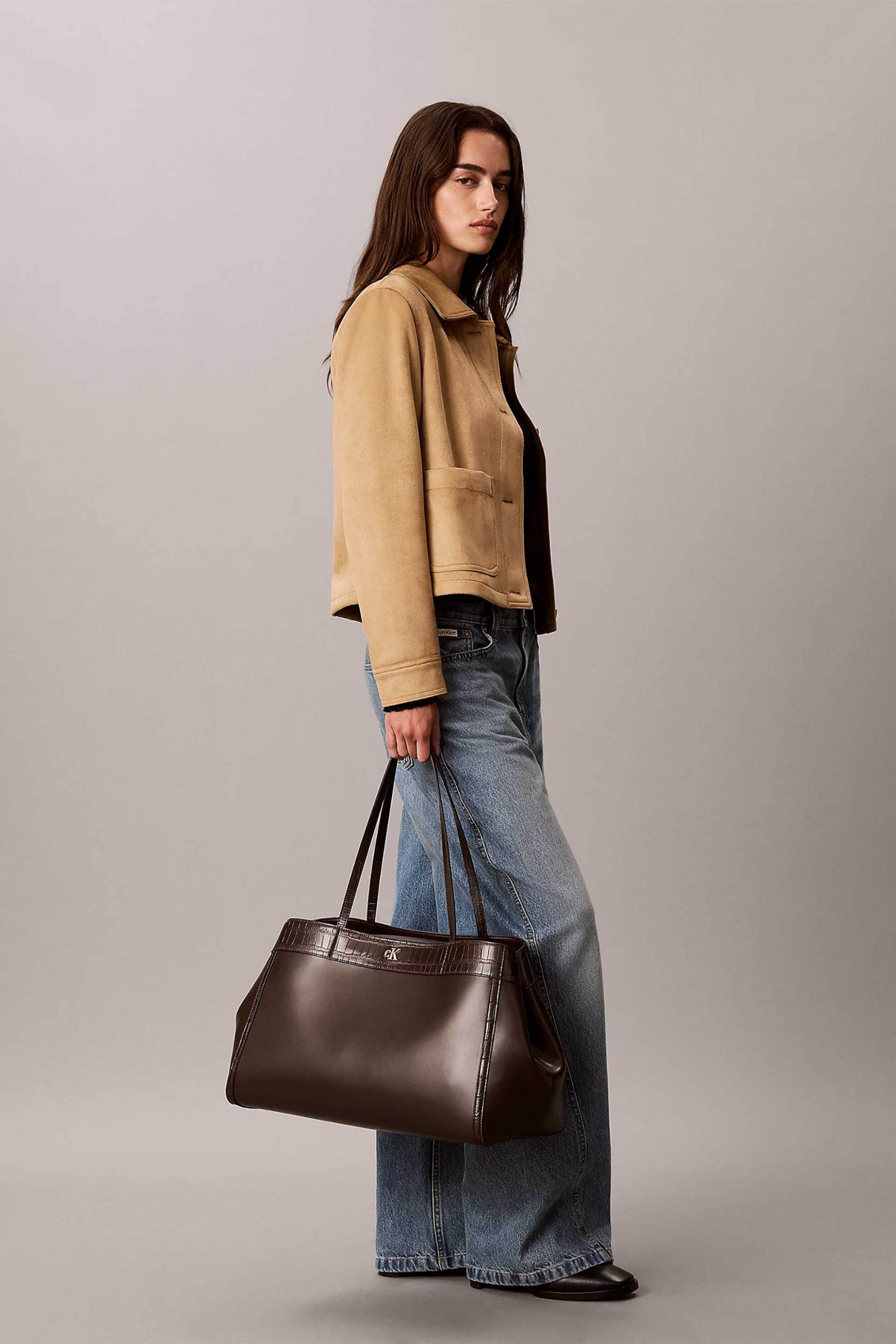 CALVIN KLEIN JEANS Calvin Klein Jeans γυναικεία τσάντα tote με μεταλλικό monogram και croco λεπτομέρειες (Large) - LV04F3904G Καφέ Σκούρο - 4