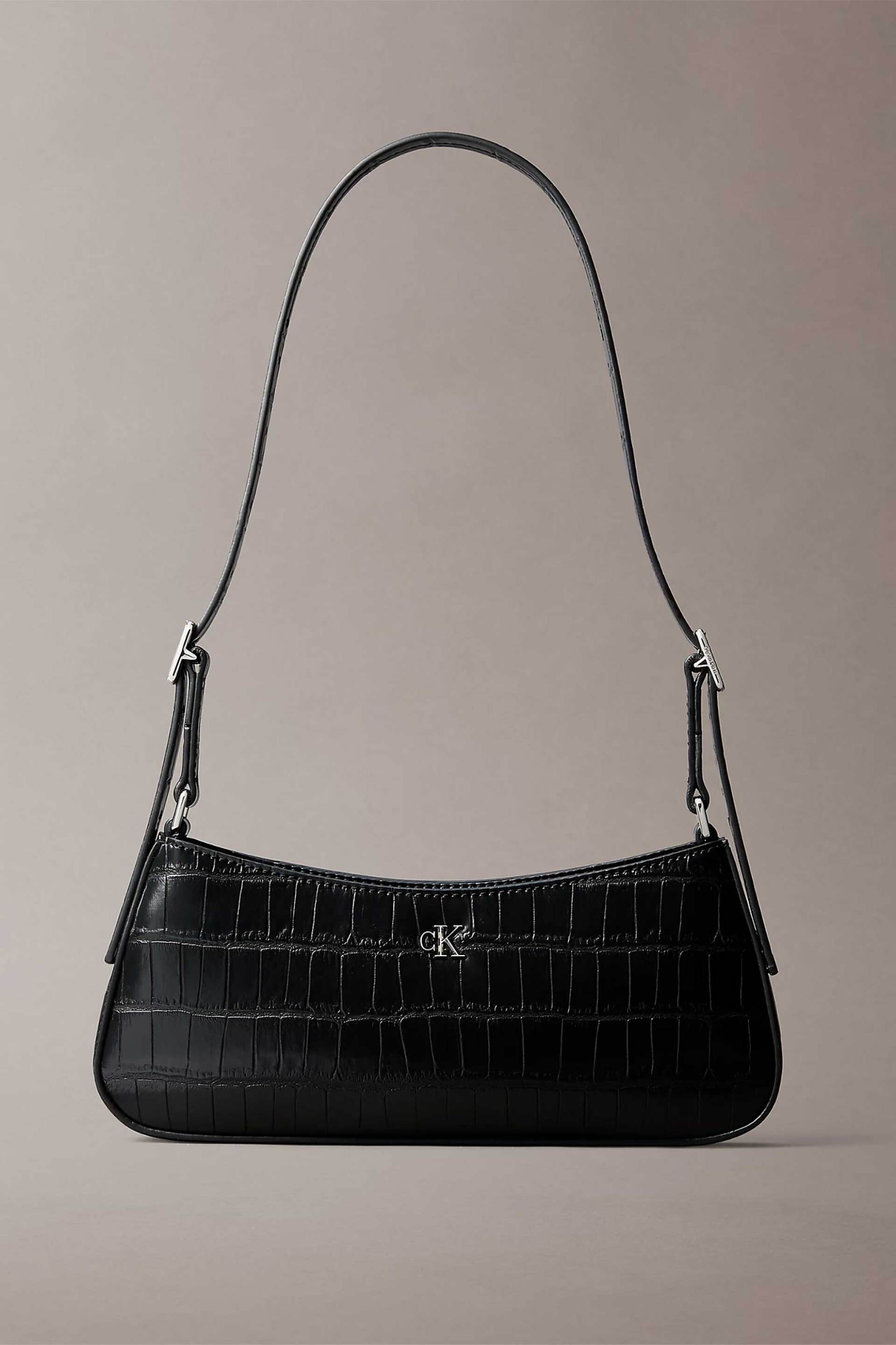 Calvin Klein Jeans γυναικεία τσάντα ώμου croco με μεταλλικό monogram (Small) - LV04F3906G Μαύρο