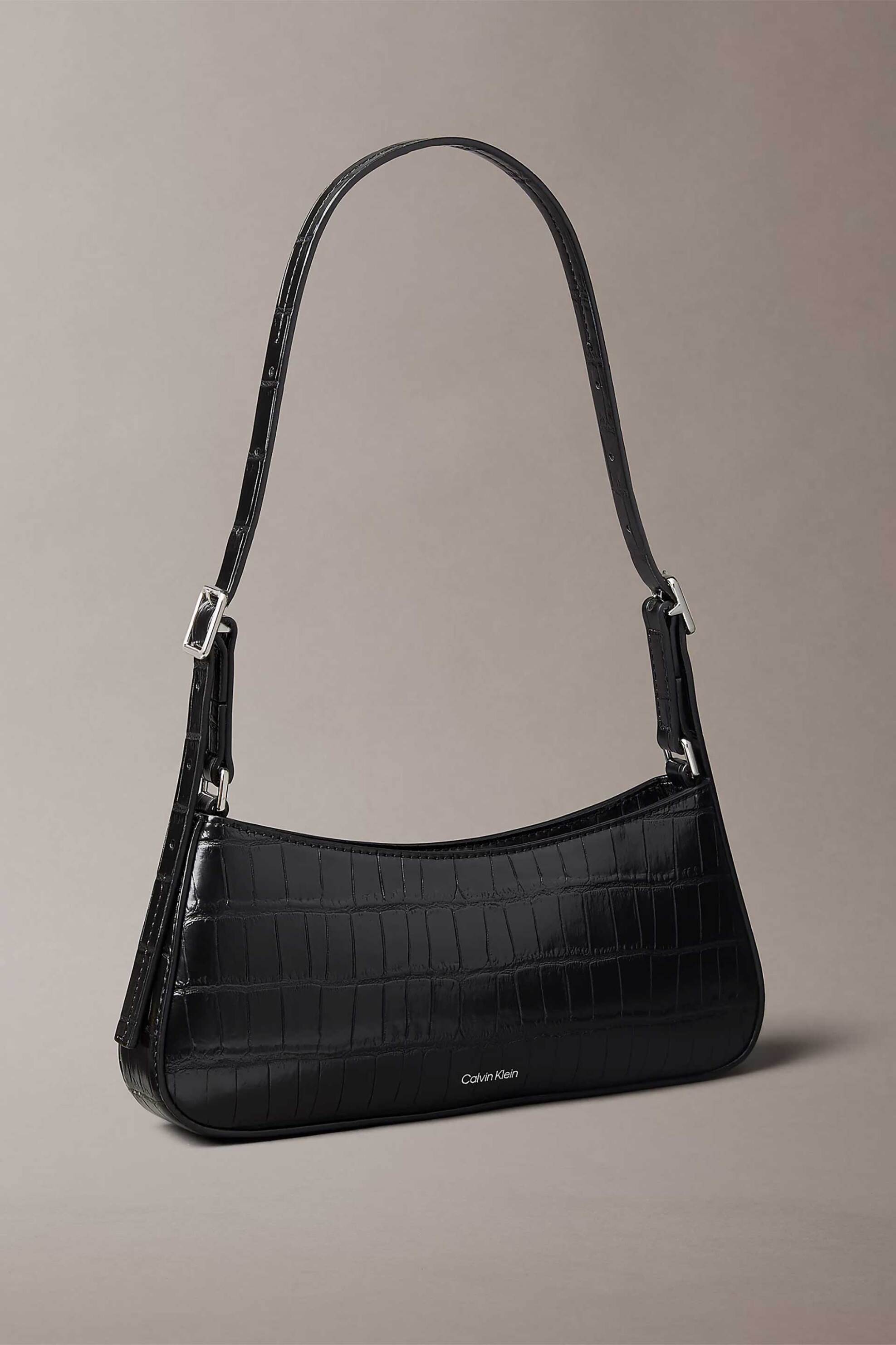 Calvin Klein Jeans γυναικεία τσάντα ώμου croco με μεταλλικό monogram (Small) - LV04F3906G Μαύρο