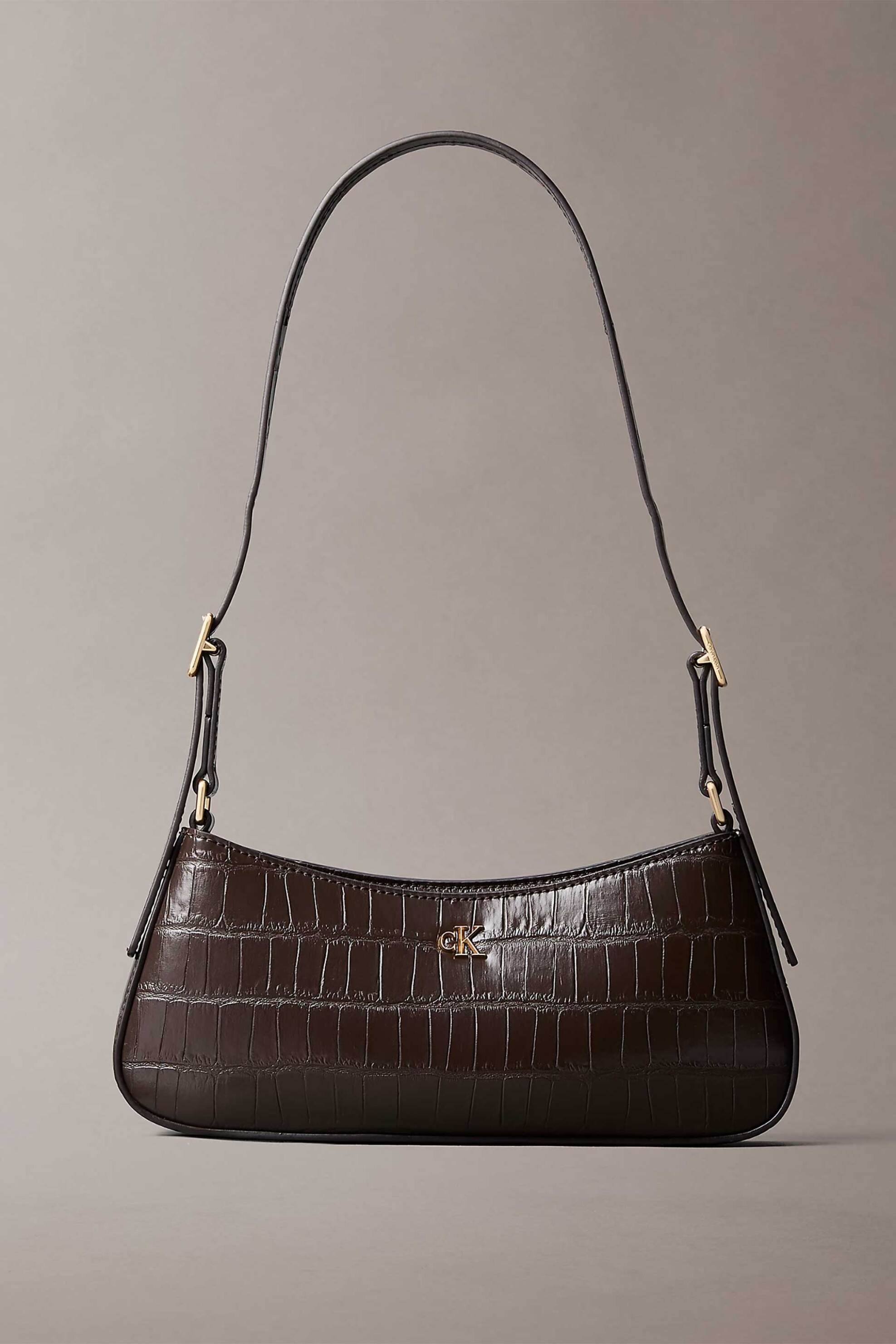 Calvin Klein Jeans γυναικεία τσάντα ώμου croco με μεταλλικό monogram (Small) - LV04F3906G Καφέ Σκούρο