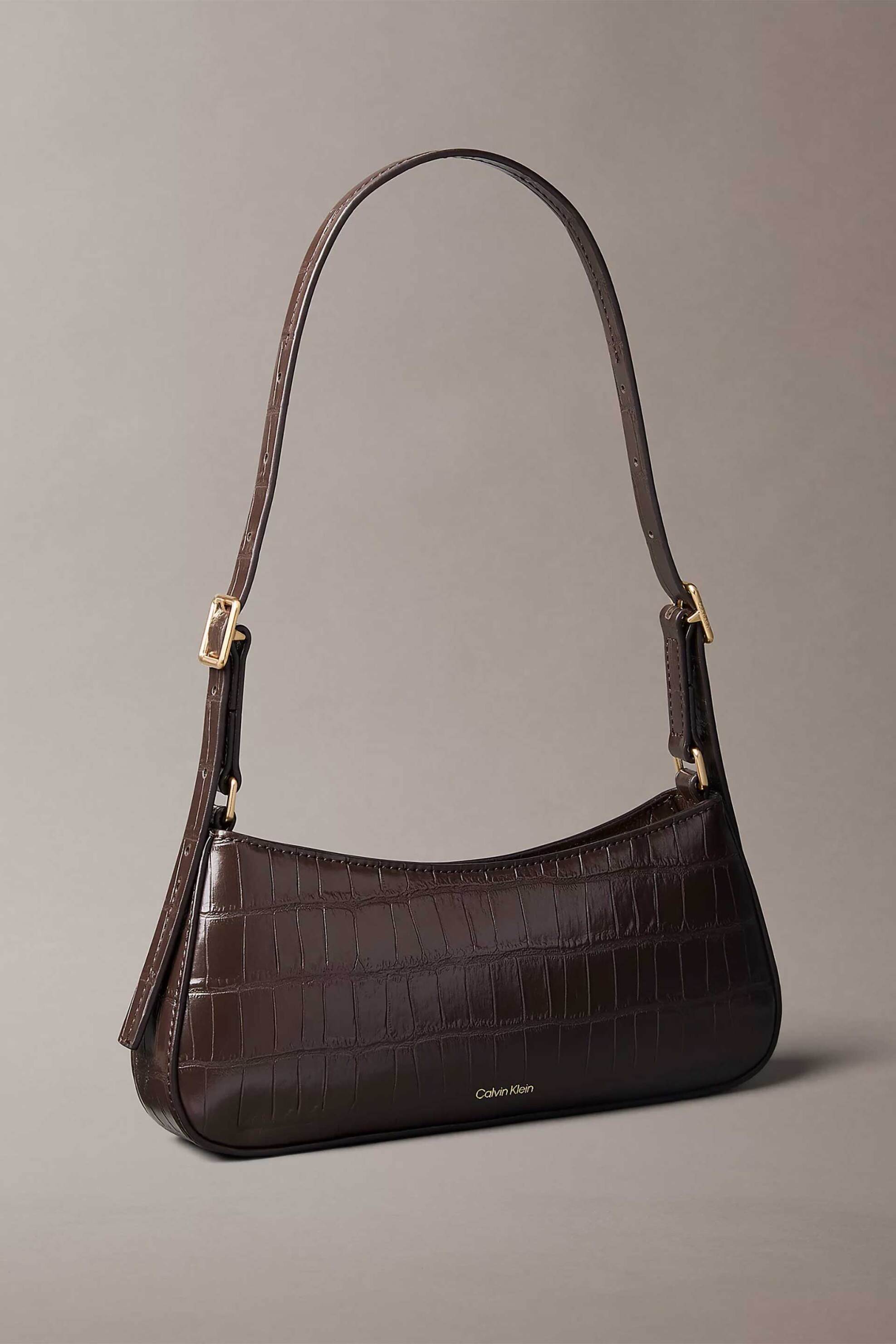 Calvin Klein Jeans γυναικεία τσάντα ώμου croco με μεταλλικό monogram (Small) - LV04F3906G Καφέ Σκούρο