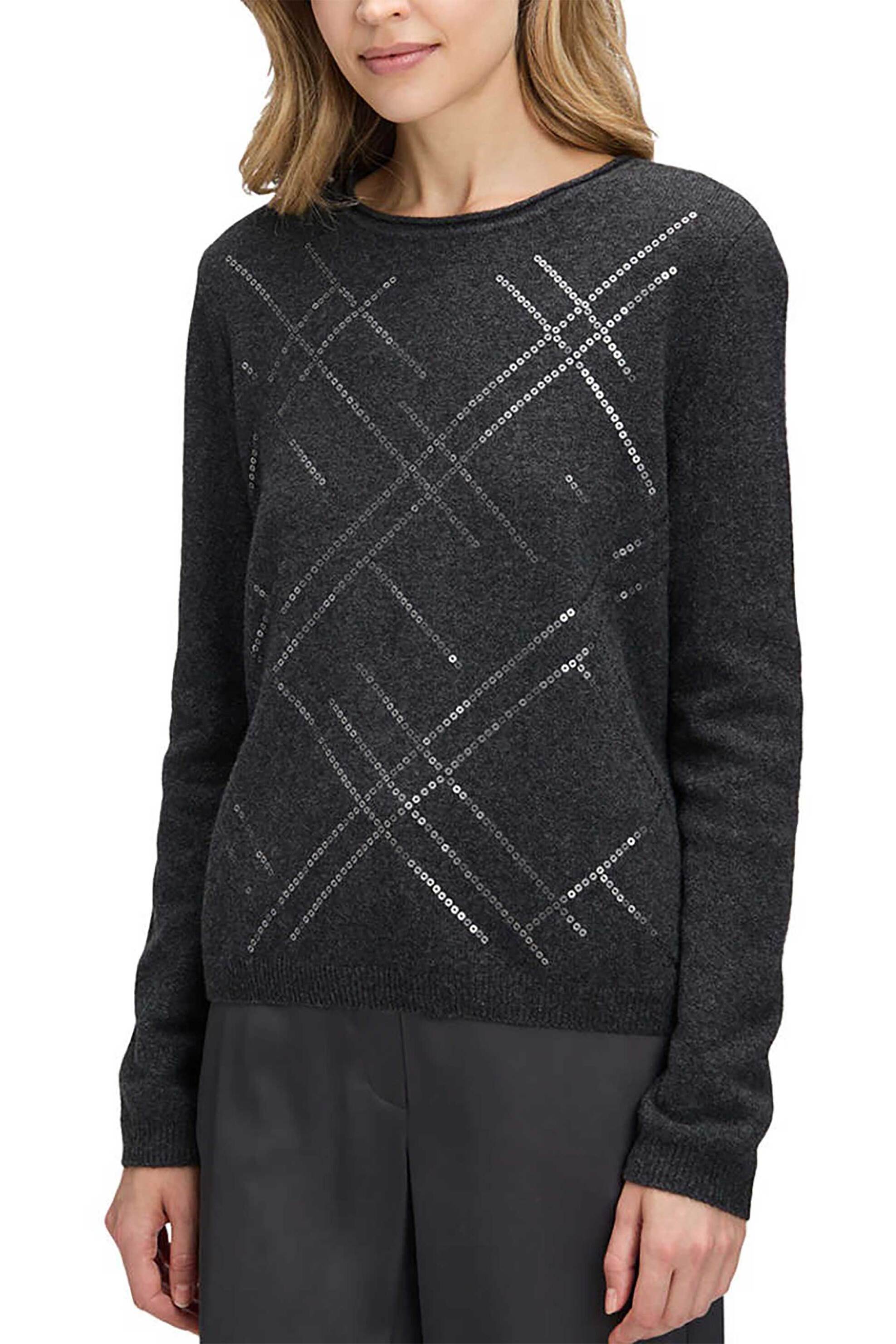 SO COSY So Cosy γυναικεία πλεκτή μπλούζα με παγιέτα - 5214/8123 Ανθρακί