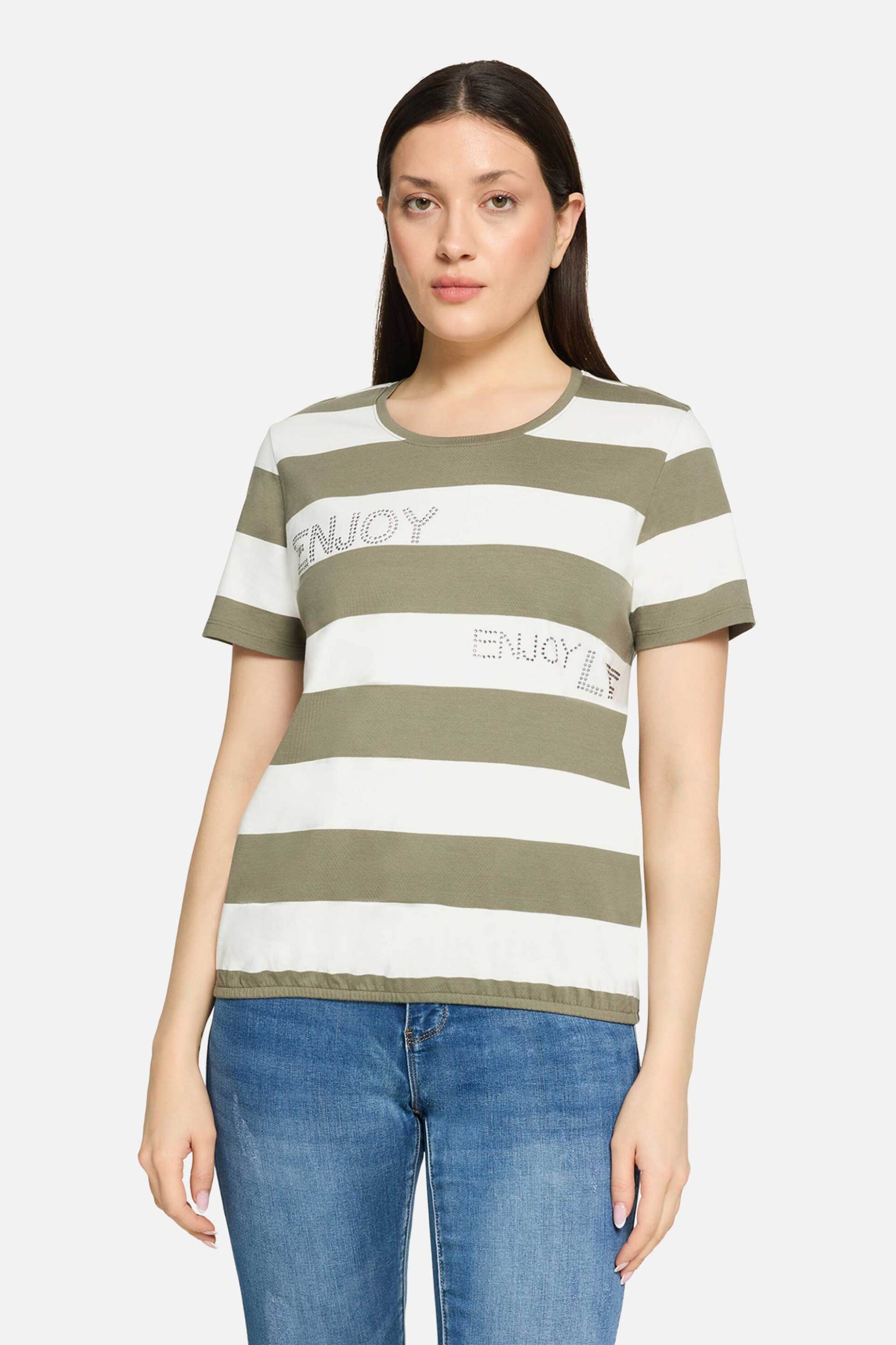 So Cosy γυναικείο T-shirt ριγέ με στρας - 2420/8540 Χακί - SO COSY - 