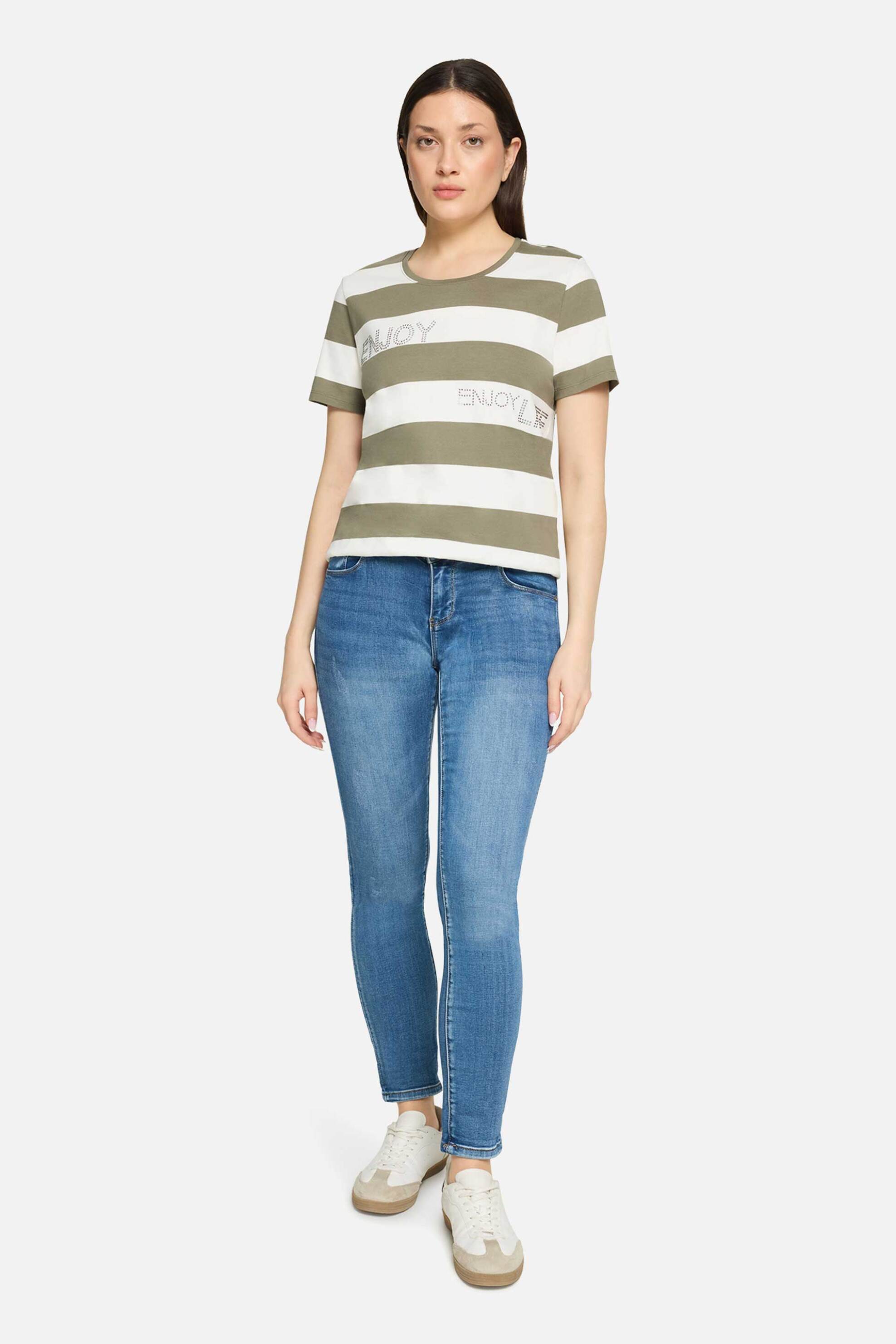 SO COSY So Cosy γυναικείο T-shirt ριγέ με στρας - 2420/8540 Χακί - 2