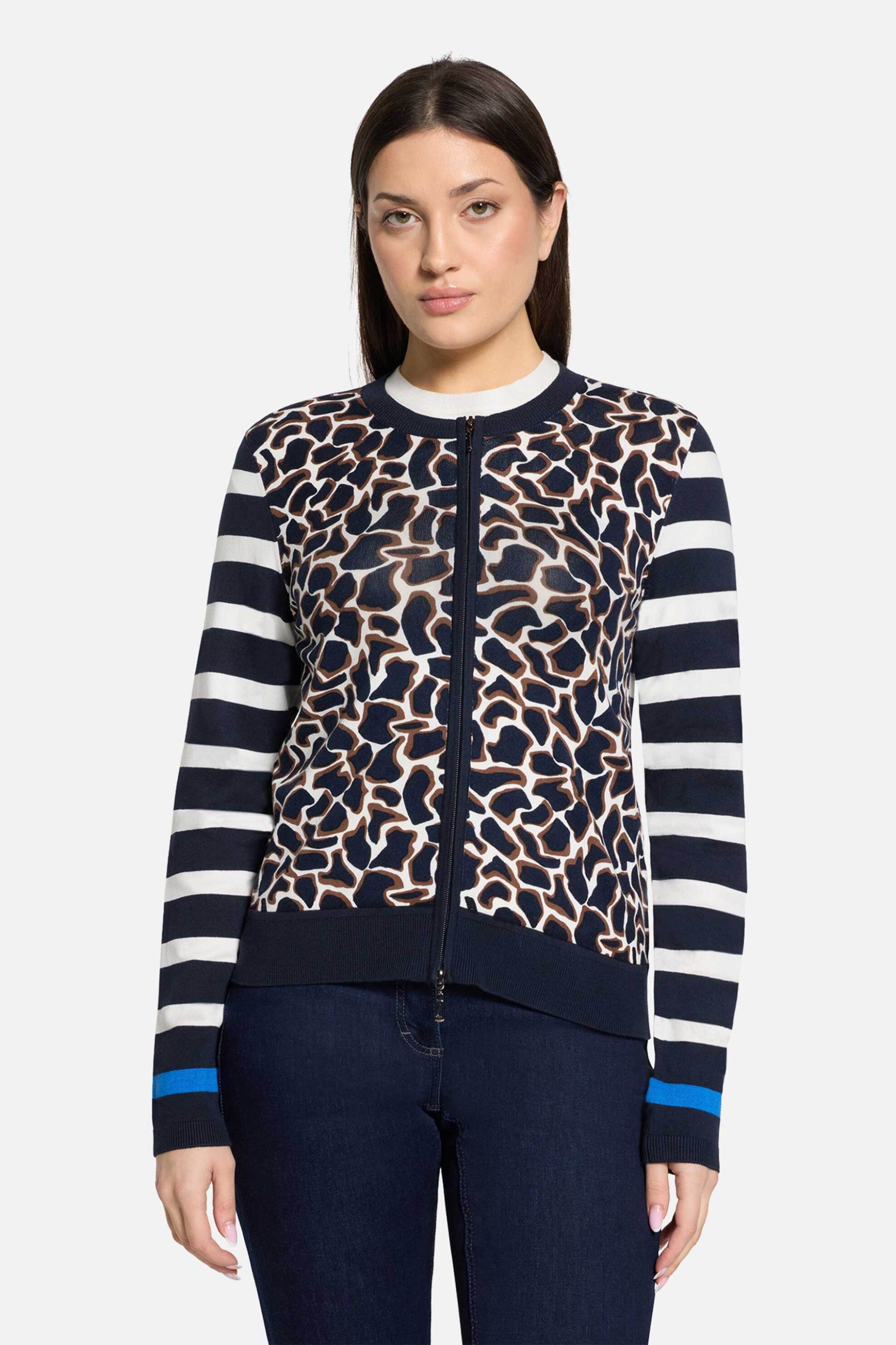 So Cosy γυναικεία ζακέτα με animal και ριγέ print - 5266/8221 Μπλε Σκούρο