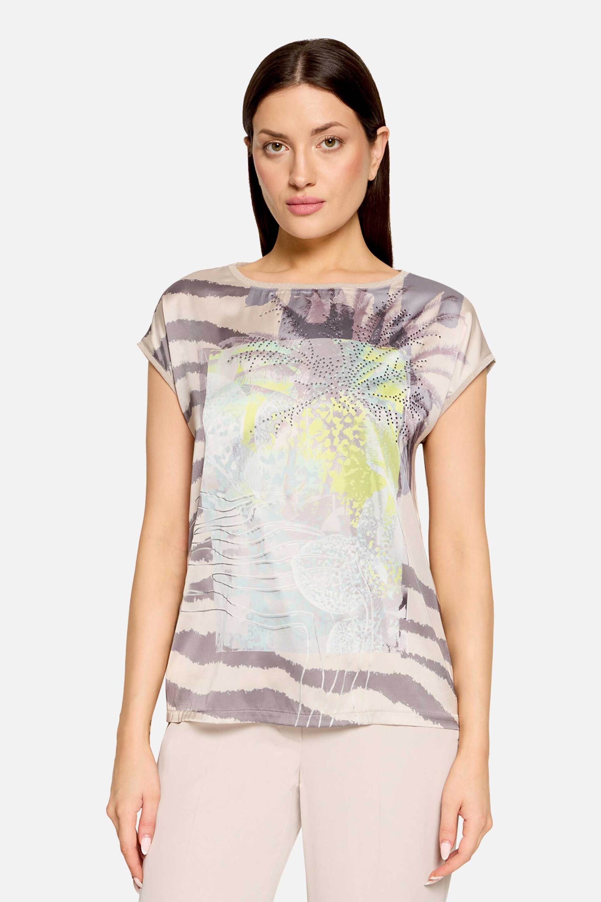 So Cosy γυναικεία μπλούζα με tropical print και στρας - 2456/8130 Μπεζ - SO COSY - 