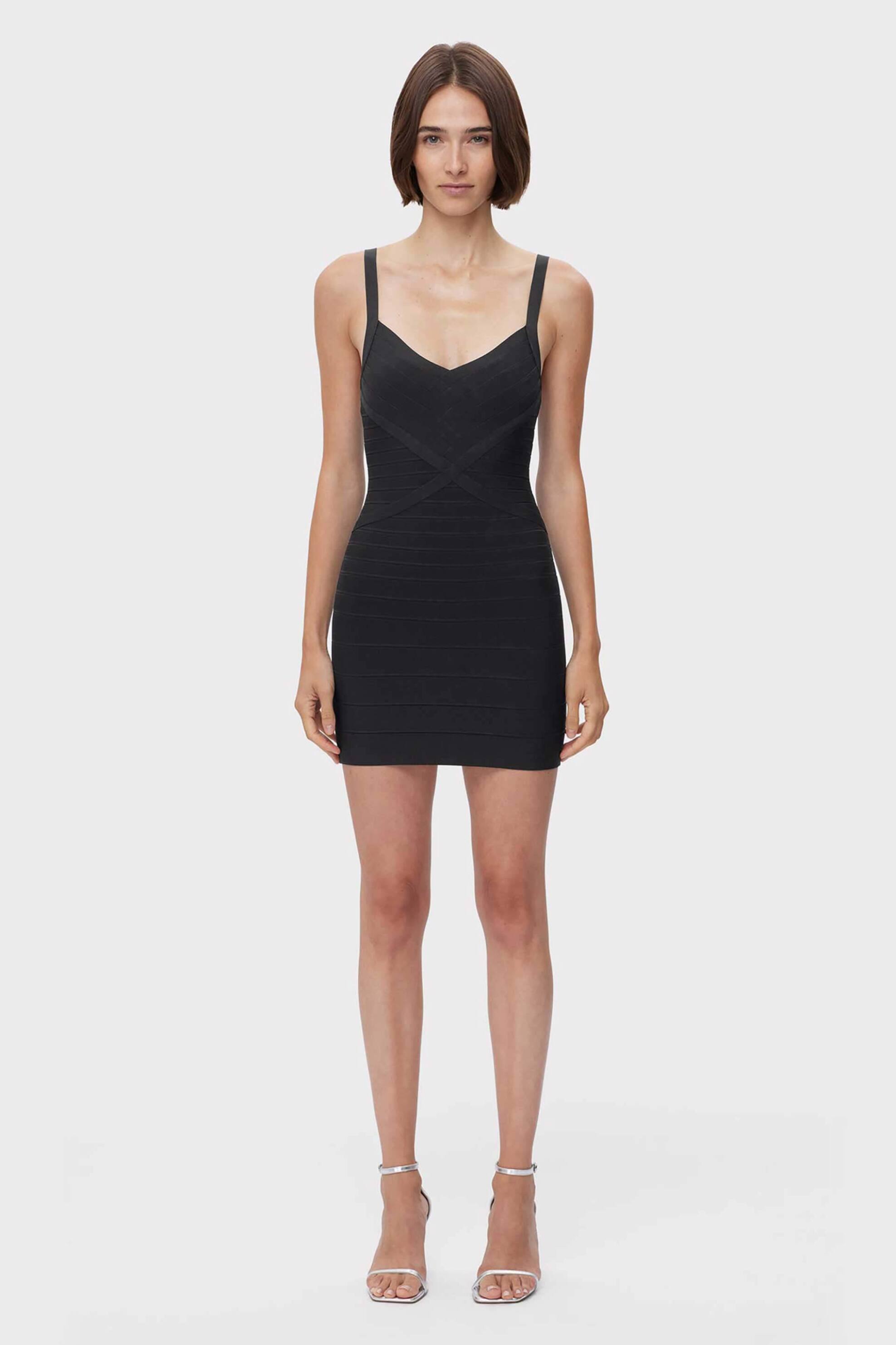 Herve Leger γυναικείο mini φόρεμα με λεπτές τιράντες "Icon Bandage Bustier" - 46ICO8458312 Μαύρο 9-5074000006|EE0019|S