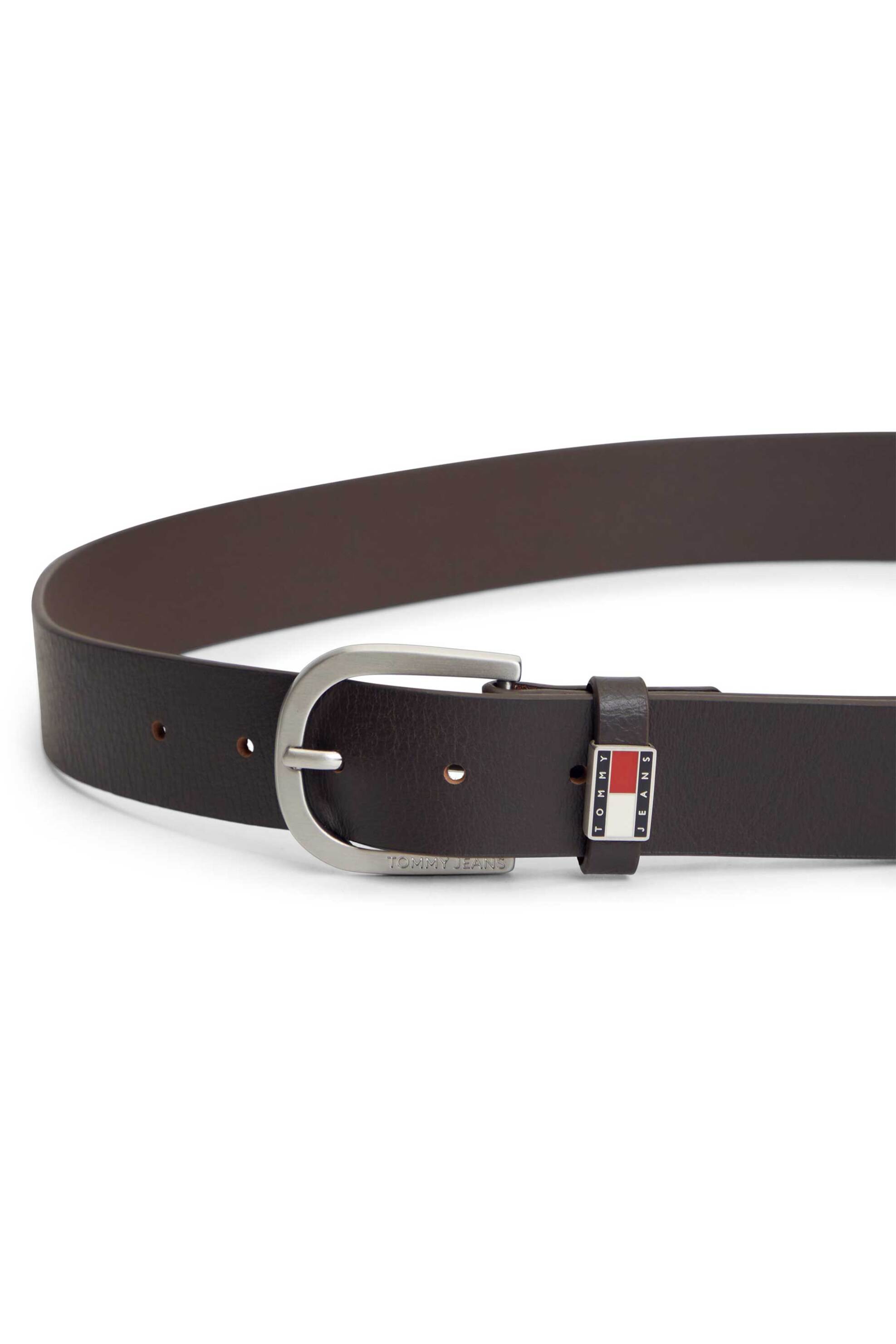Tommy Jeans Ανδρική Δερμάτινη Ζώνη με Λογότυπο - Am0Am14461 Καφέ