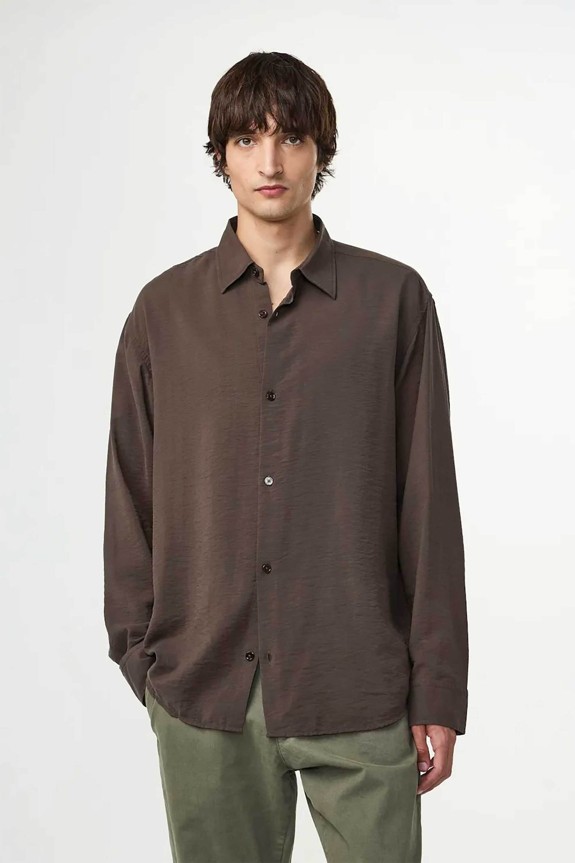 NN.07 ανδρικό πουκάμισο μονόχρωμο Relaxed Fit "Freddy" - 2385971746 Καφέ
