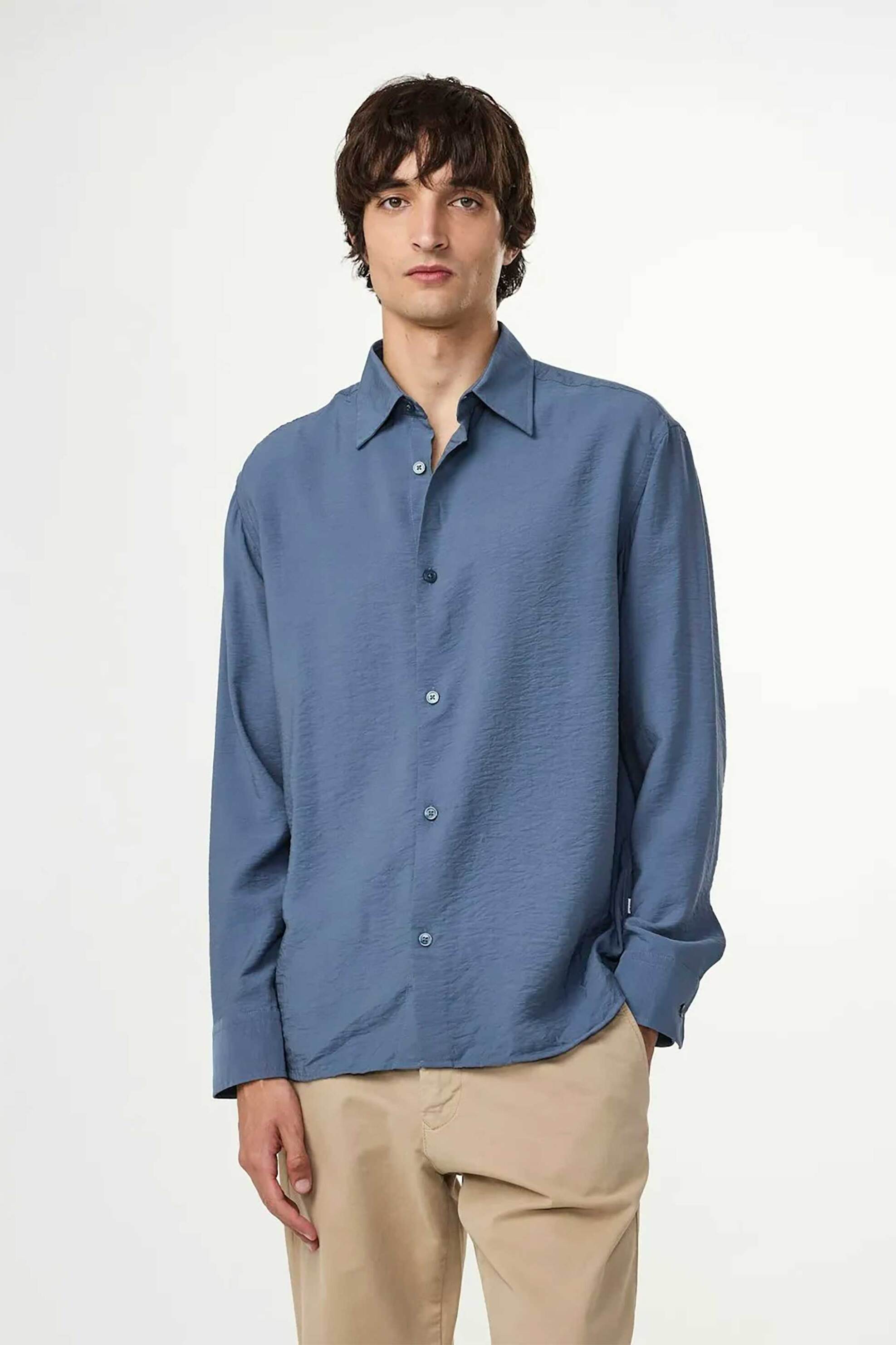 NN.07 ανδρικό πουκάμισο μονόχρωμο Relaxed Fit "Freddy" - 2385971746 Μπλε