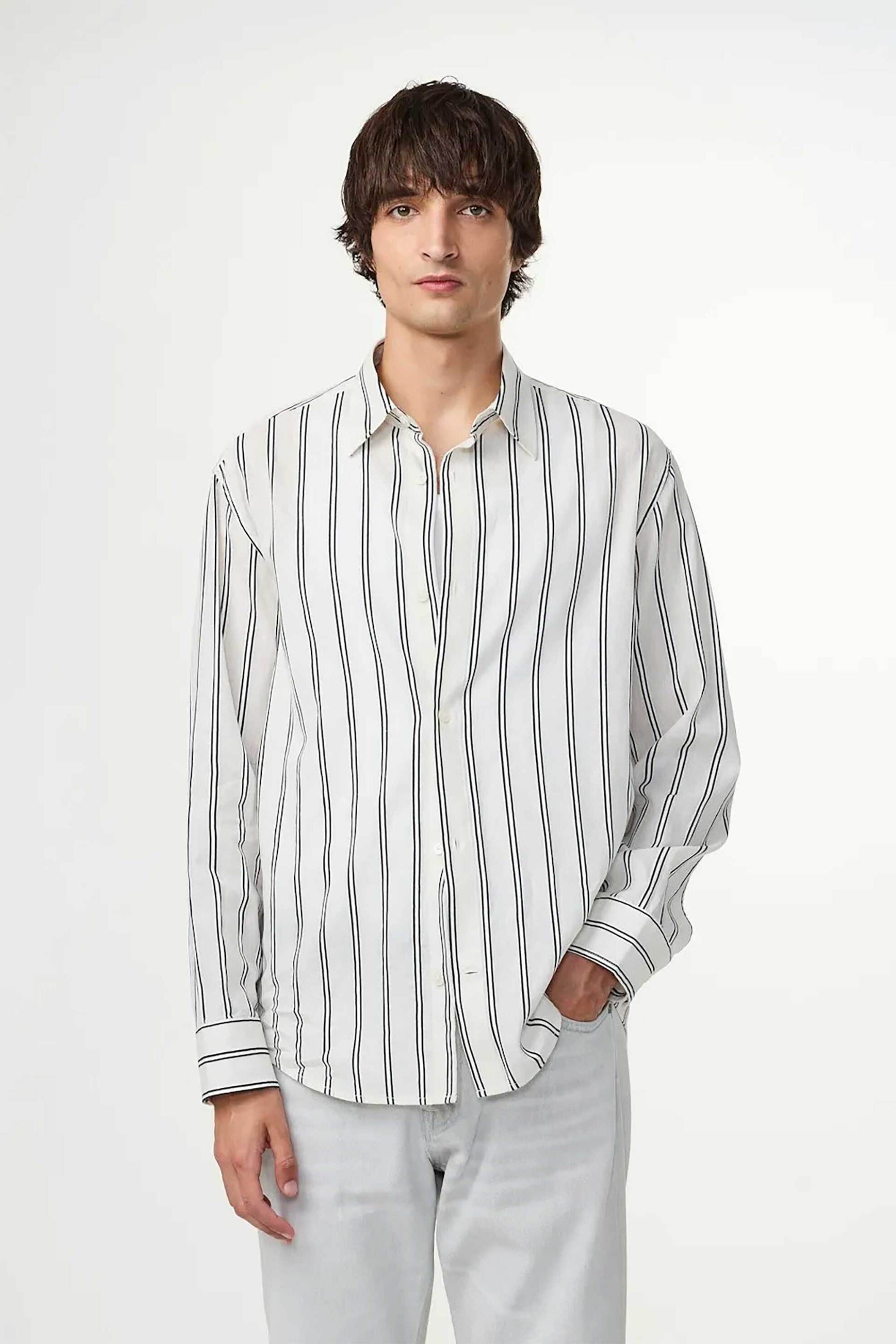 NN.07 ανδρικό λινό πουκάμισο με ριγέ σχέδιο Regular Fit "Freddy" - 2525324746 Λευκό