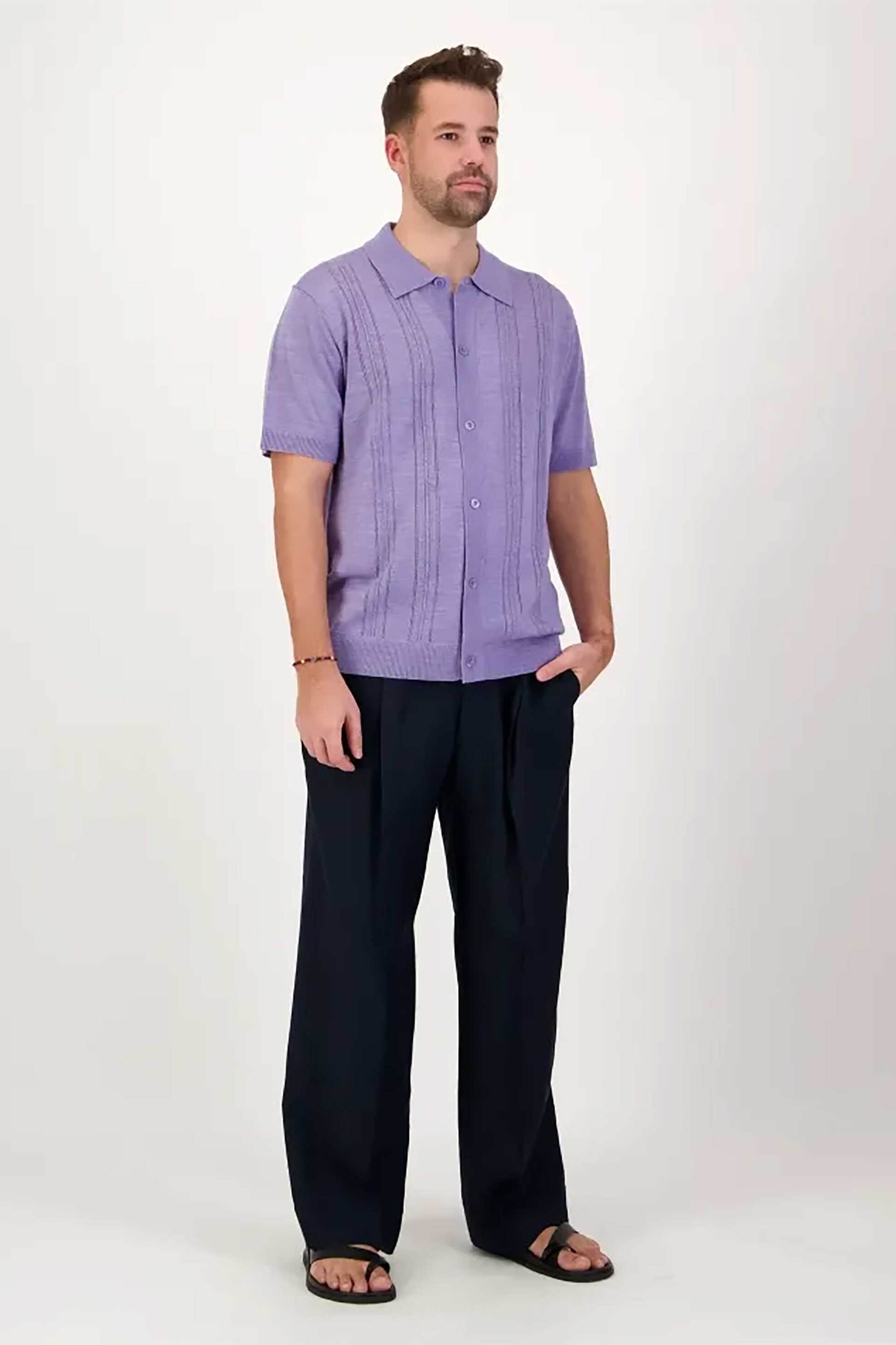 NN.07 NN.07 ανδρικό λινό παντελόνι ελαστική μέση Relaxed Fit "Kay" - 2421808165 Μπλε Σκούρο