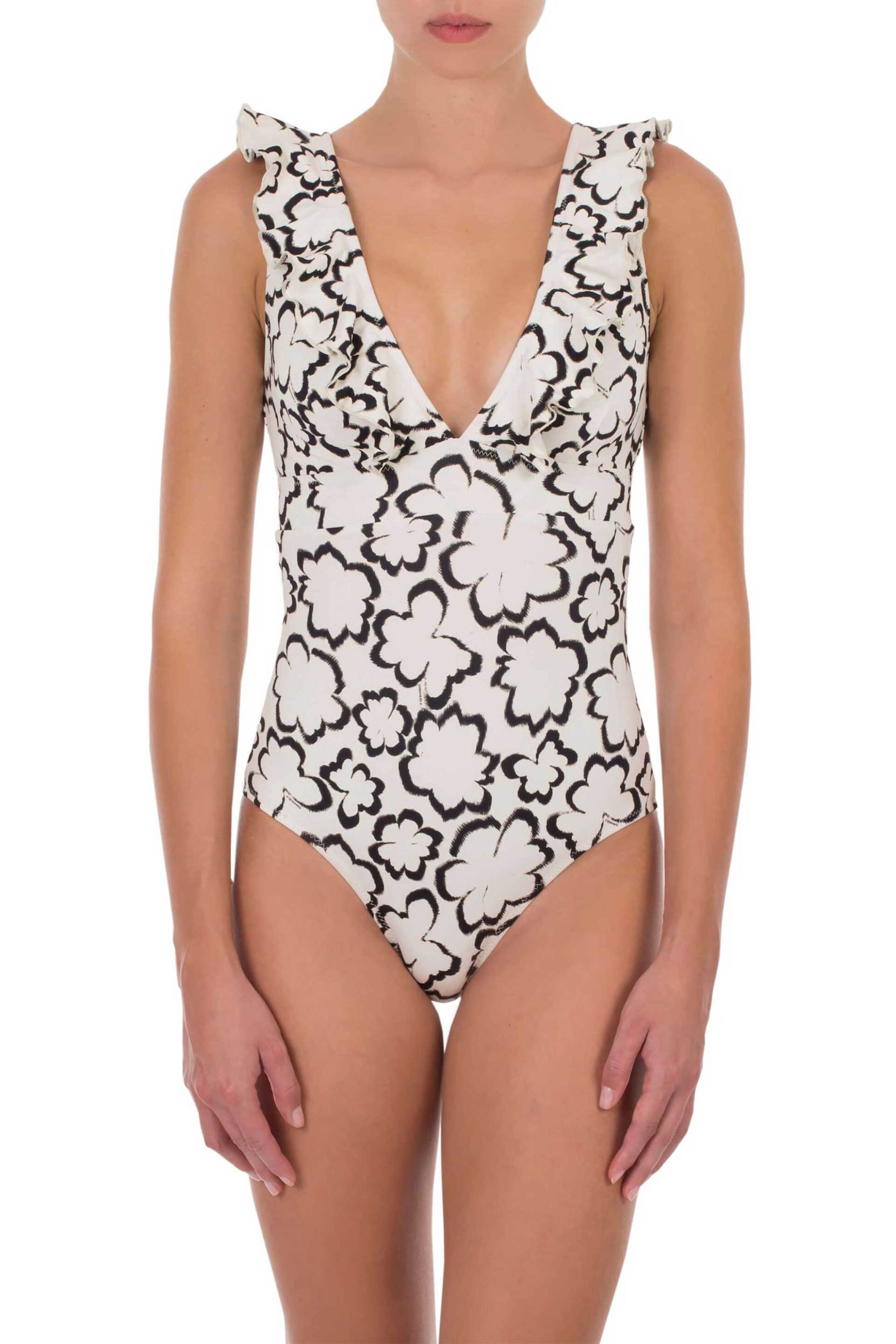 EMMANUELA Emmanuela γυναικείο ολόσωμο μαγιό με all-over floral print και βολάν "Rania" - 24A.114.O Λευκό