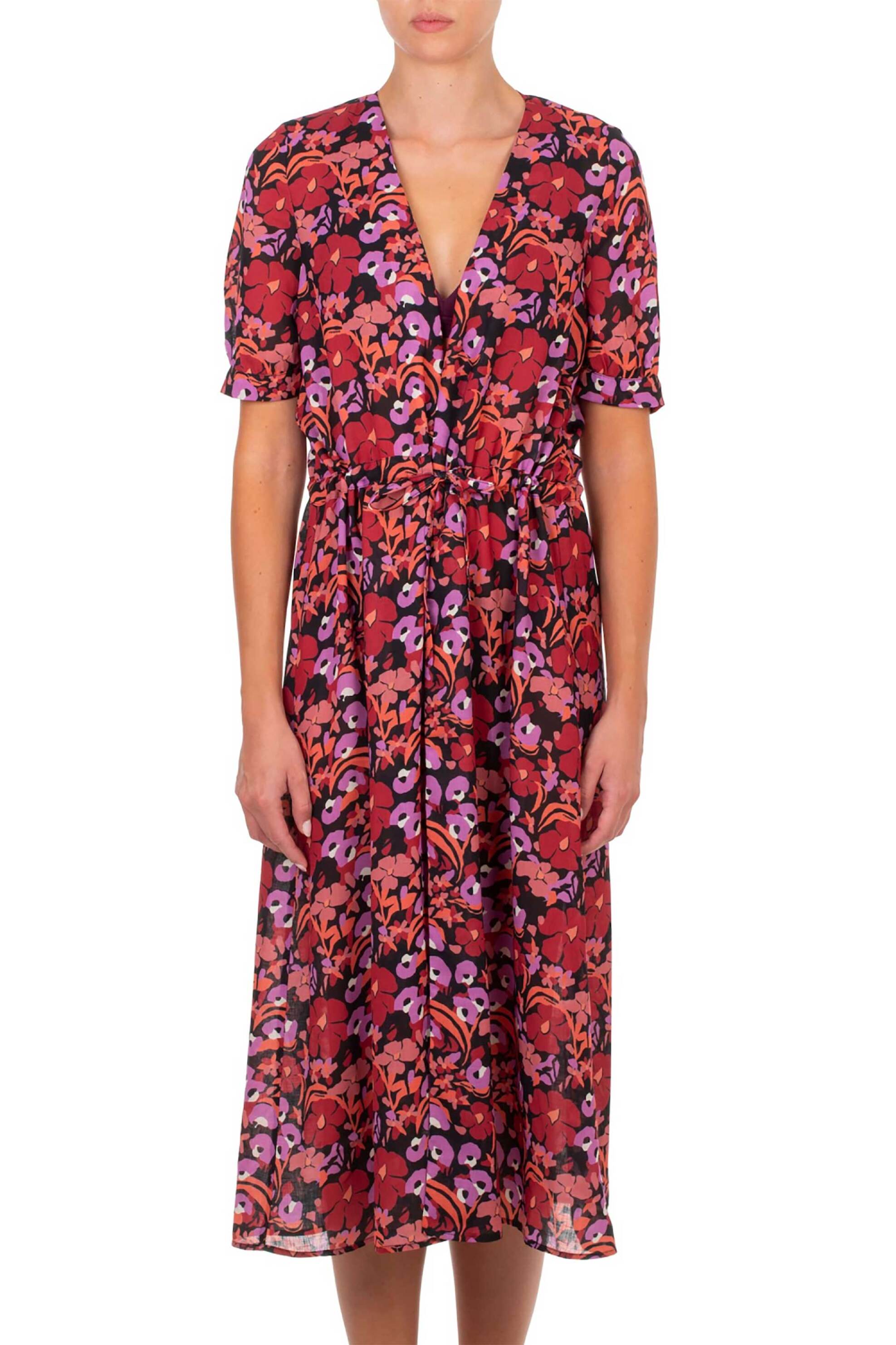 EMMANUELA Emmanuela γυναικείο μακρύ καφτάνι με floral print "Amore" - 25D.249.W Κόκκινο