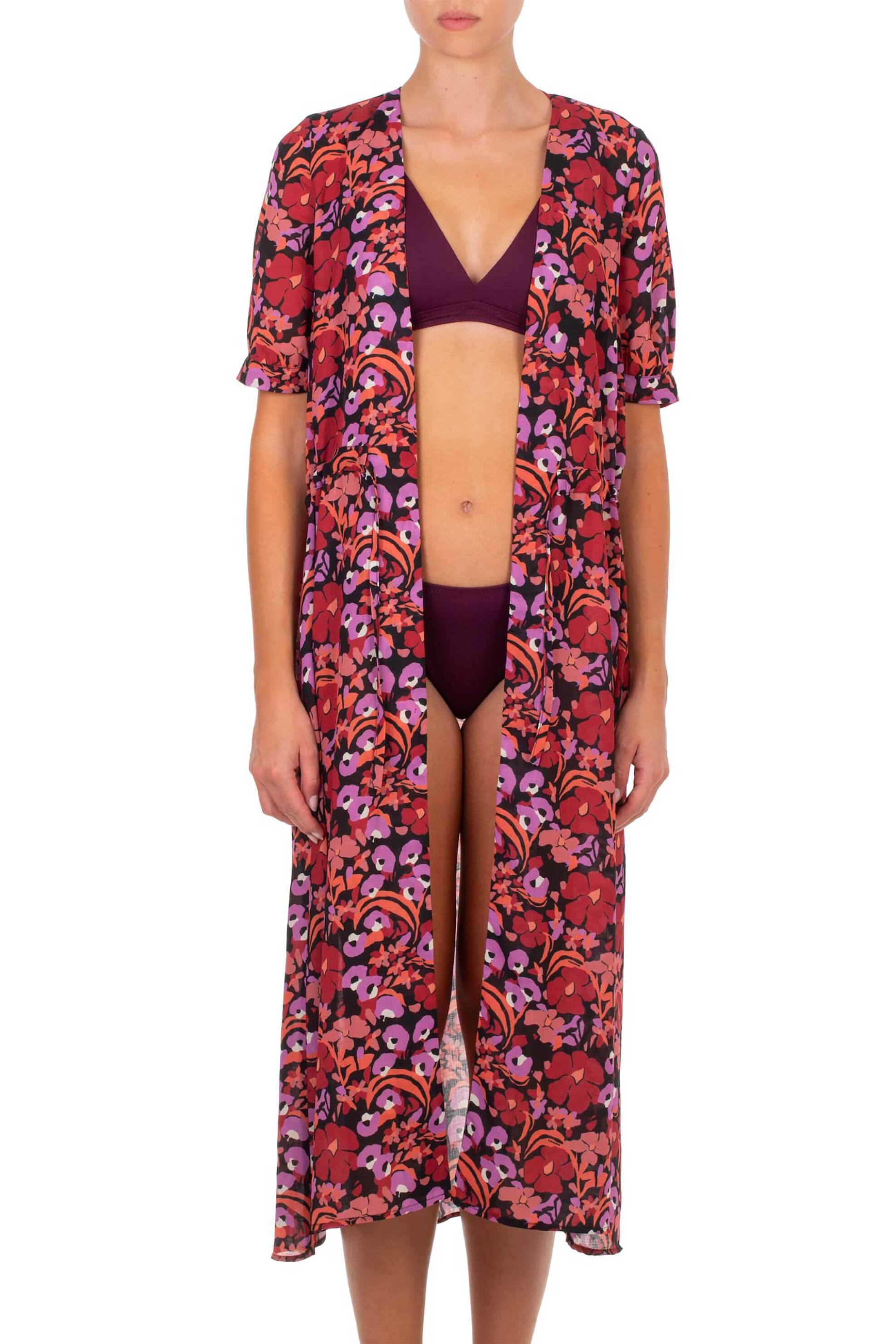 Emmanuela γυναικείο μακρύ καφτάνι με floral print "Amore" - 25D.249.W Κόκκινο φωτογραφία