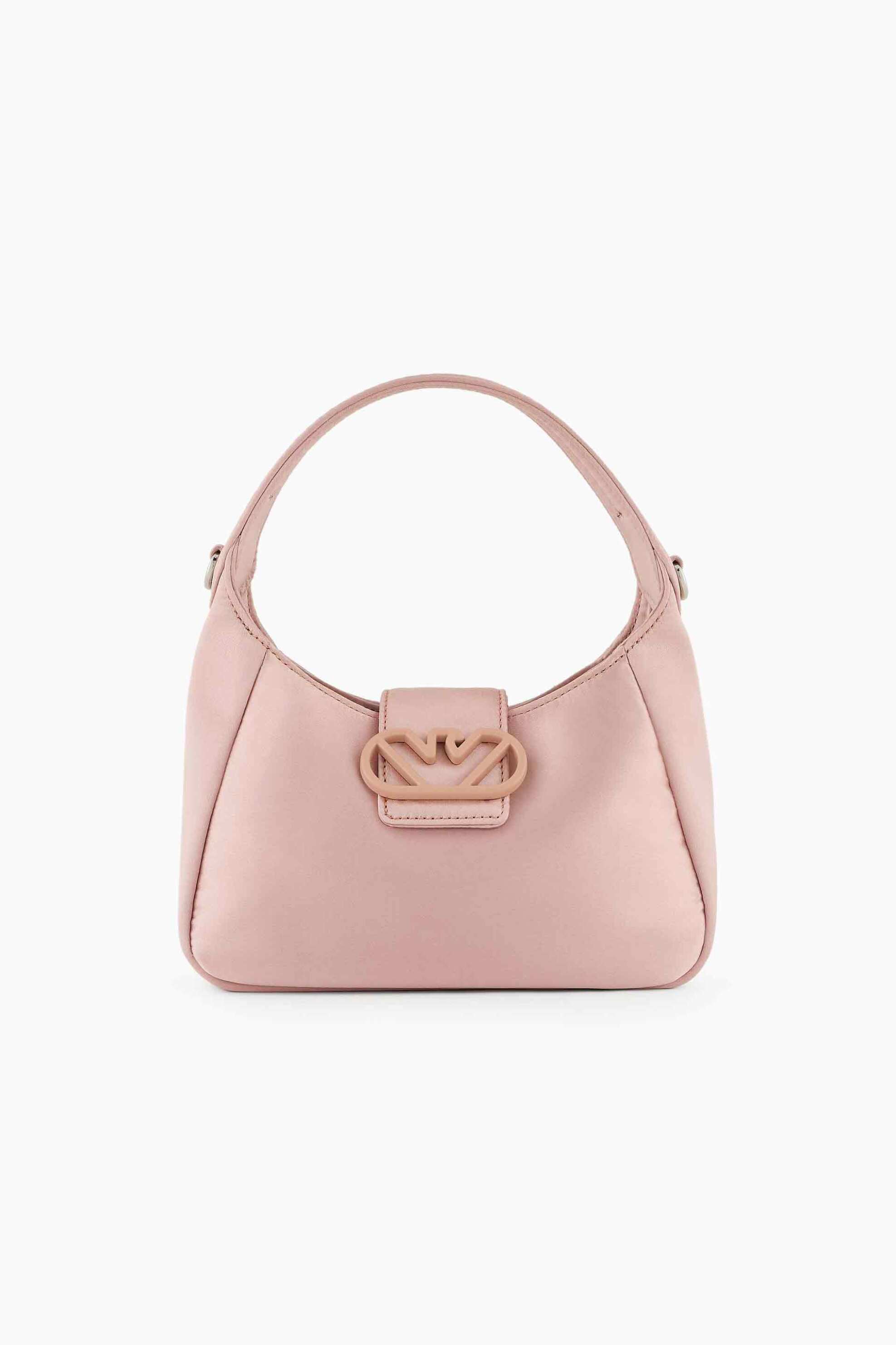 EMPORIO ARMANI Emporio Armani γυναικεία mini τσάντα χειρός μονόχρωμη με σατέν όψη και ανάγλυφο έμβλημα - Y3E235YWR2V Nude