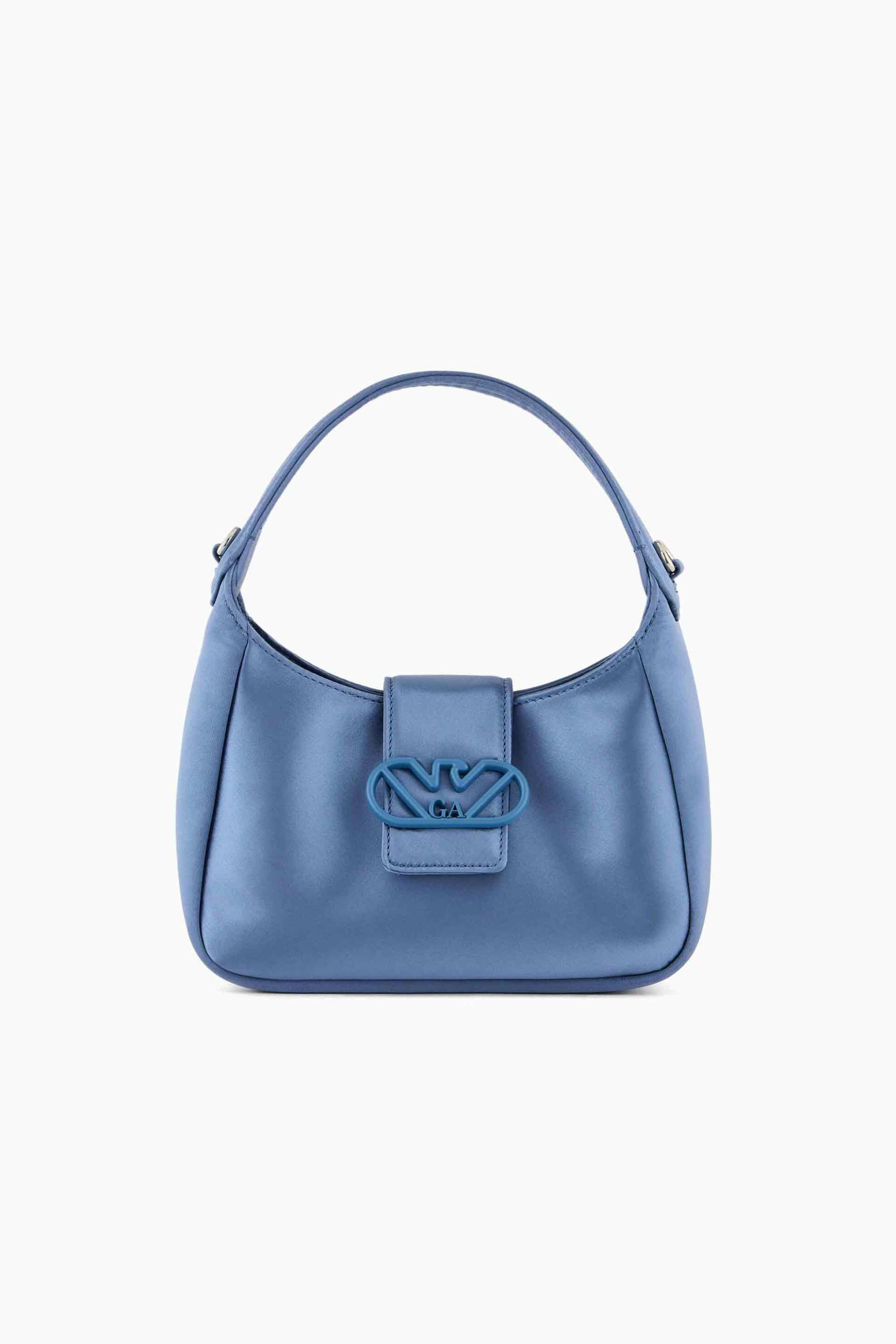 EMPORIO ARMANI Emporio Armani γυναικεία mini τσάντα χειρός μονόχρωμη με σατέν όψη και ανάγλυφο έμβλημα - Y3E235YWR2V Μπλε