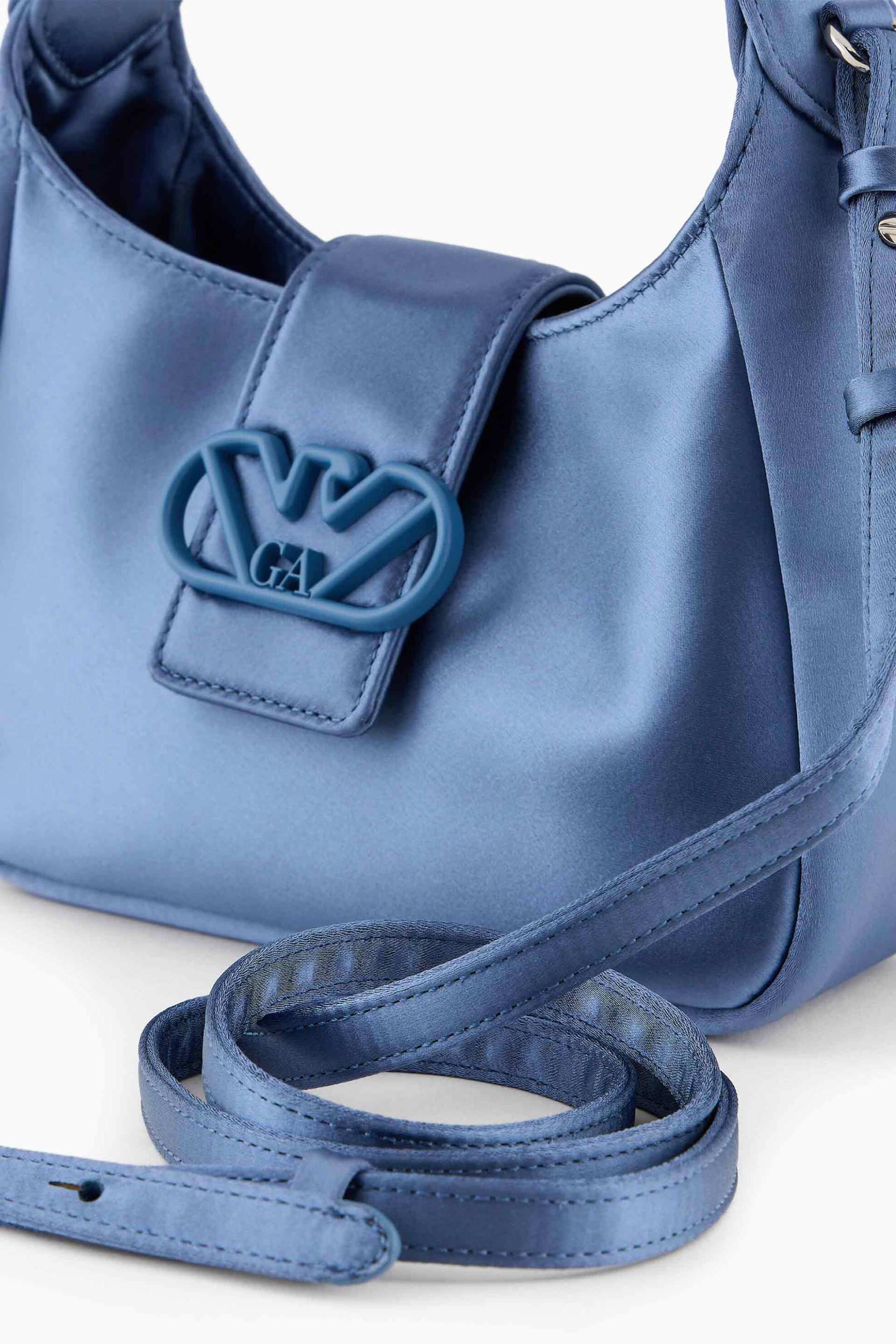 EMPORIO ARMANI Emporio Armani γυναικεία mini τσάντα χειρός μονόχρωμη με σατέν όψη και ανάγλυφο έμβλημα - Y3E235YWR2V Μπλε - 3