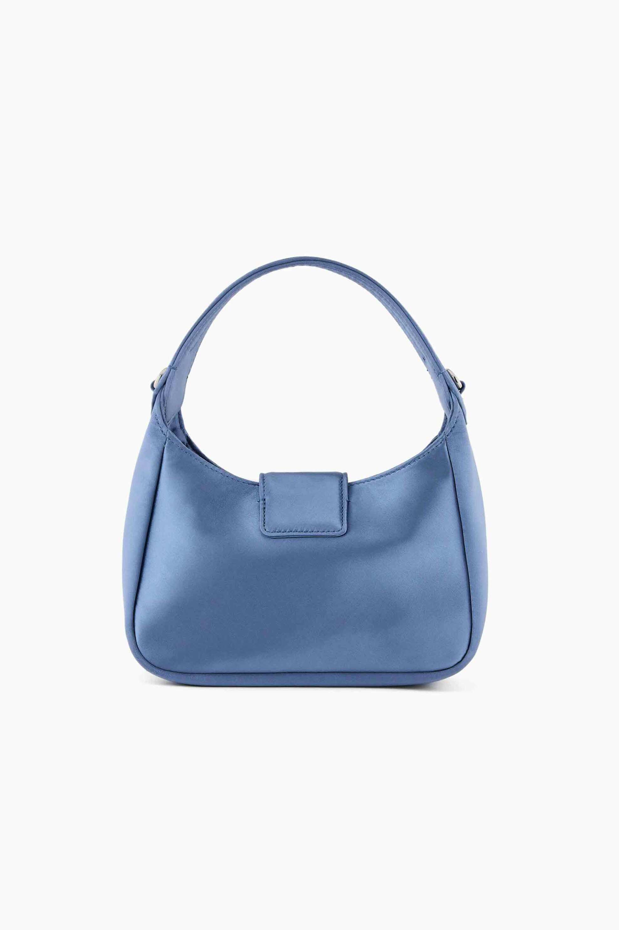 Emporio Armani Γυναικεία Mini Τσάντα Χειρός Μονόχρωμη με Σατέν Όψη Και Ανάγλυφο Έμβλημα - Y3E235Ywr2V Μπλε