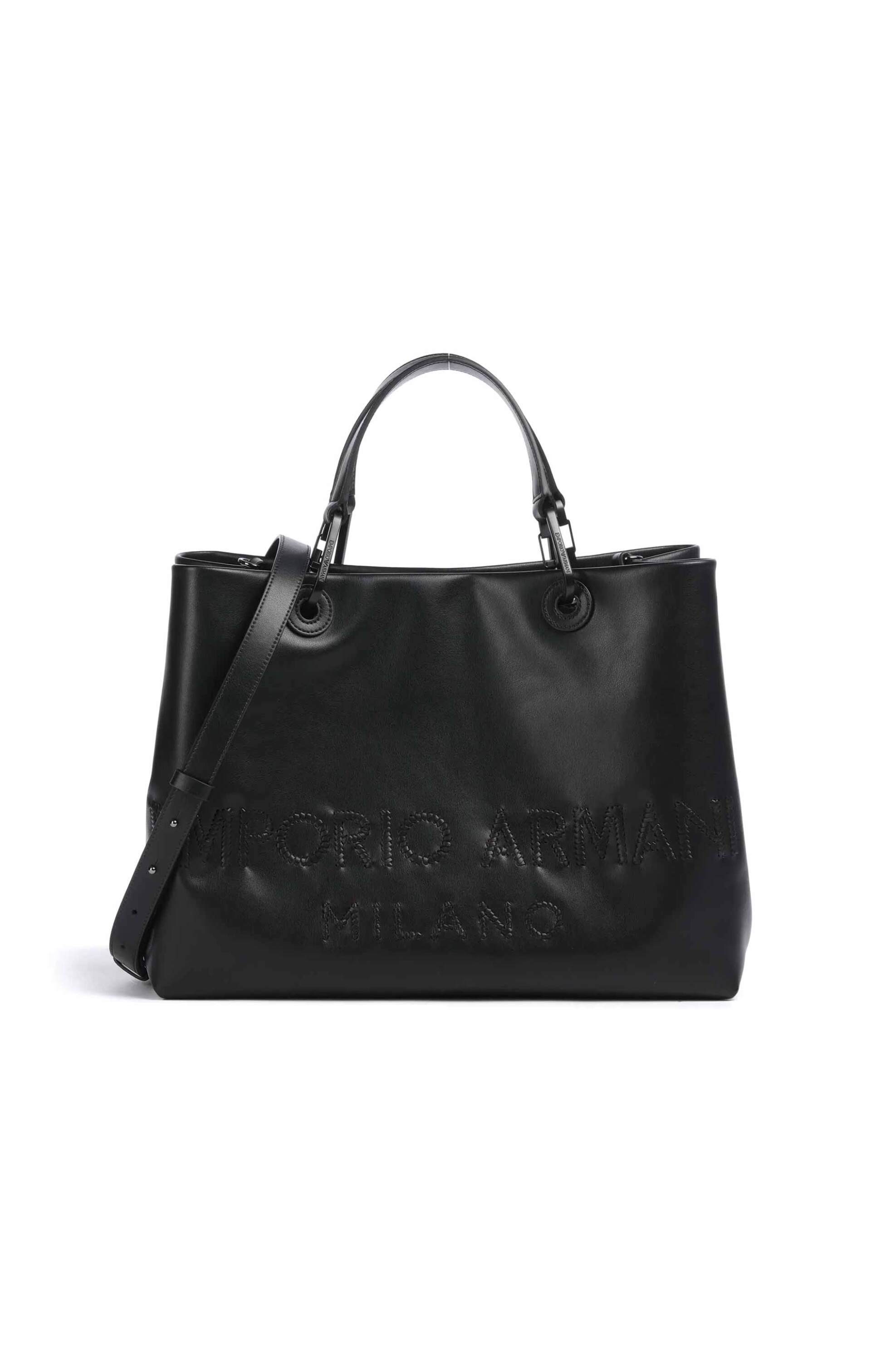 Emporio Armani γυναικεία δερμάτινη τσάντα χειρός με λογότυπο - EW000360AF13792 Μαύρο