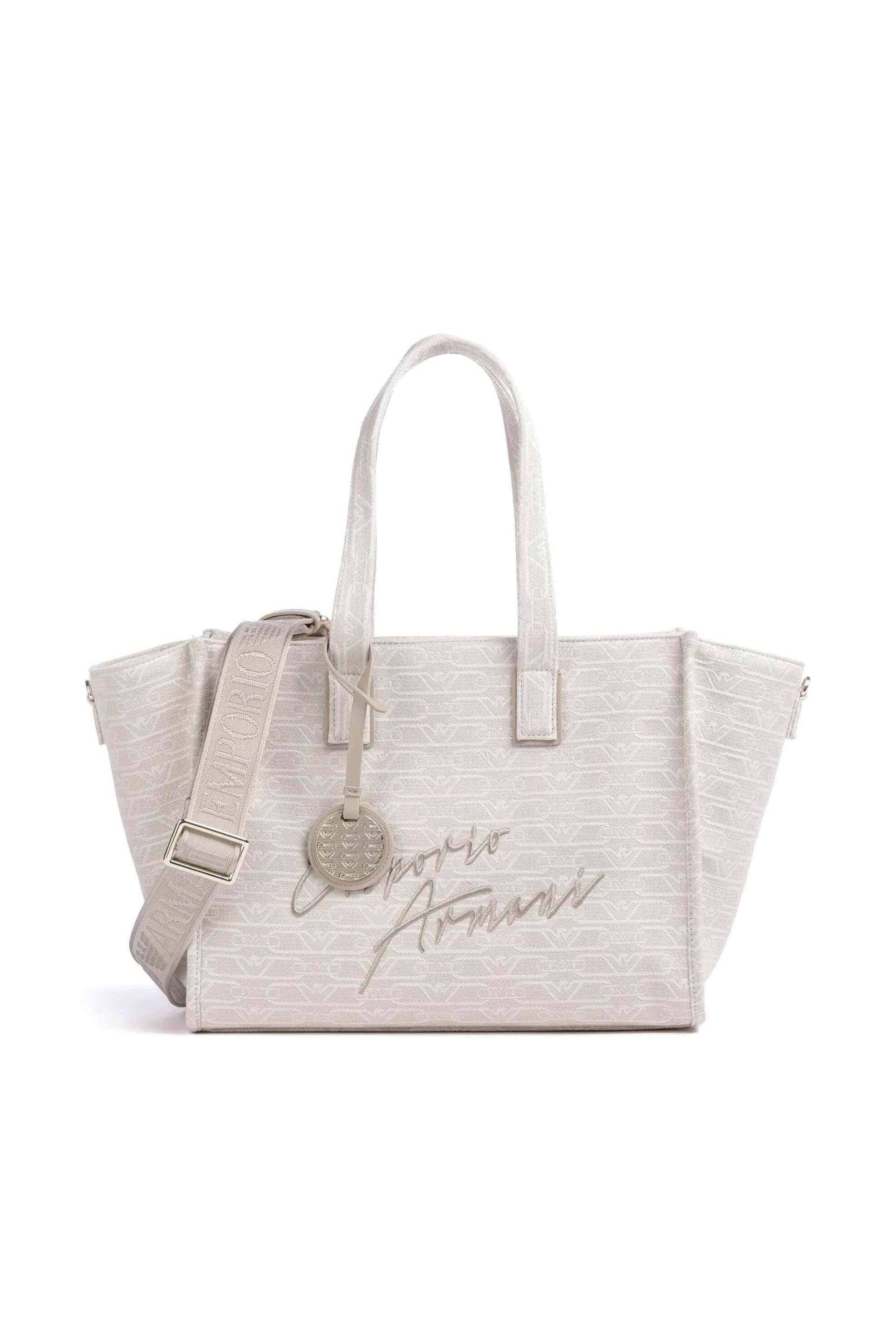Emporio Armani γυναικεία υφασμάτινη τσάντα tote με all-over logo και κεντημένο λογότυπο - EW000370AF12993 Εκρού