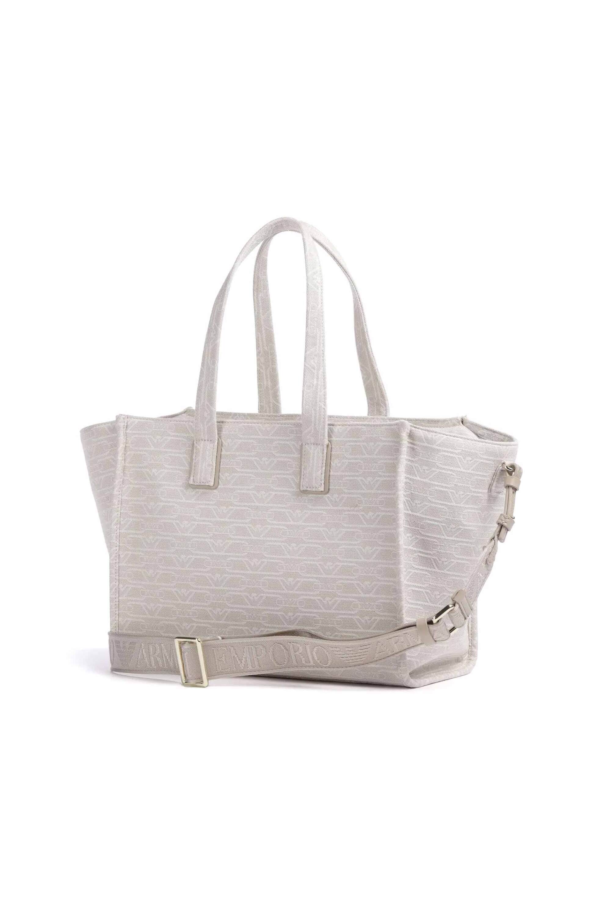 EMPORIO ARMANI Emporio Armani γυναικεία υφασμάτινη τσάντα tote με all-over logo και κεντημένο λογότυπο - EW000370AF12993 Εκρού - 2