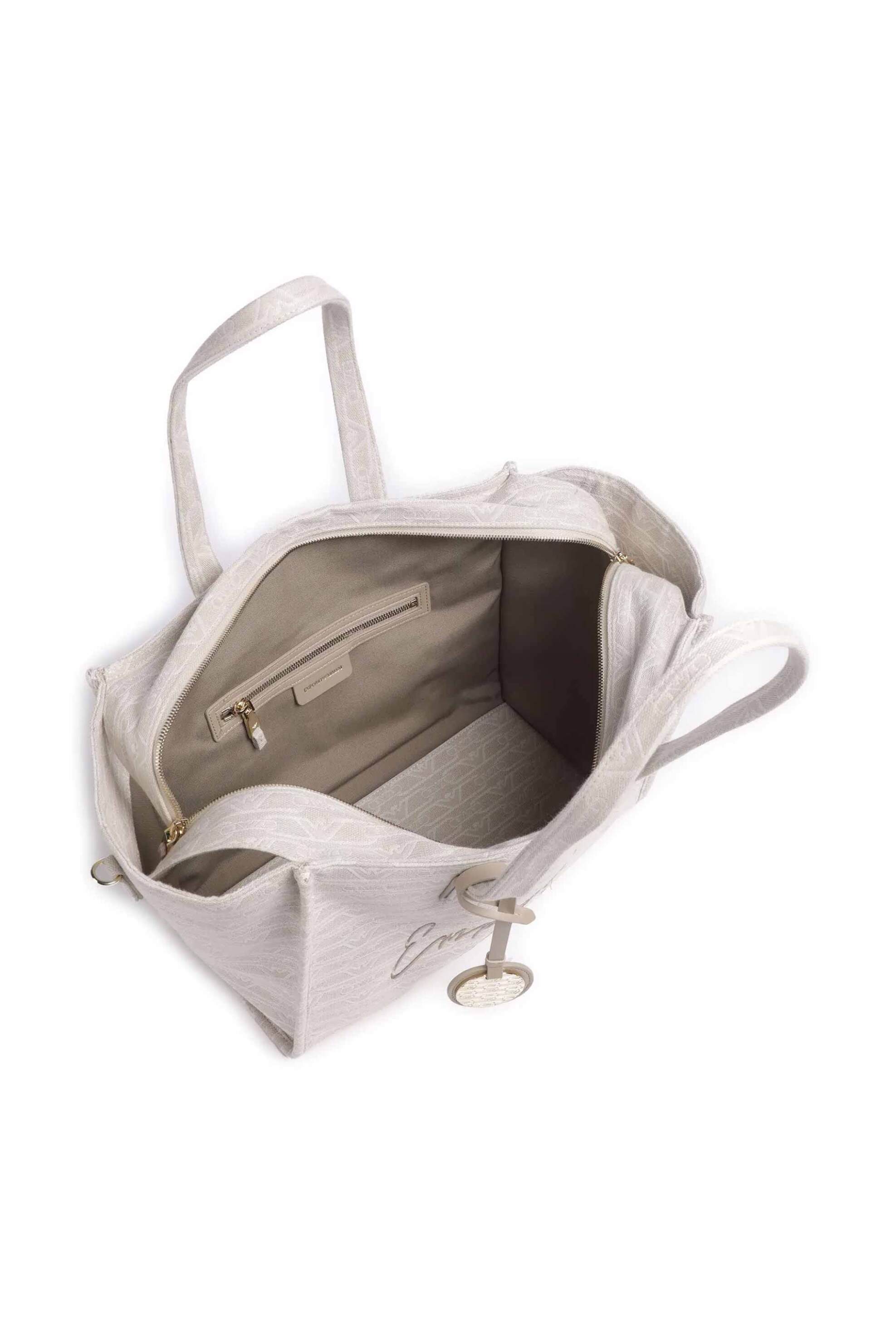 EMPORIO ARMANI Emporio Armani γυναικεία υφασμάτινη τσάντα tote με all-over logo και κεντημένο λογότυπο - EW000370AF12993 Εκρού - 4