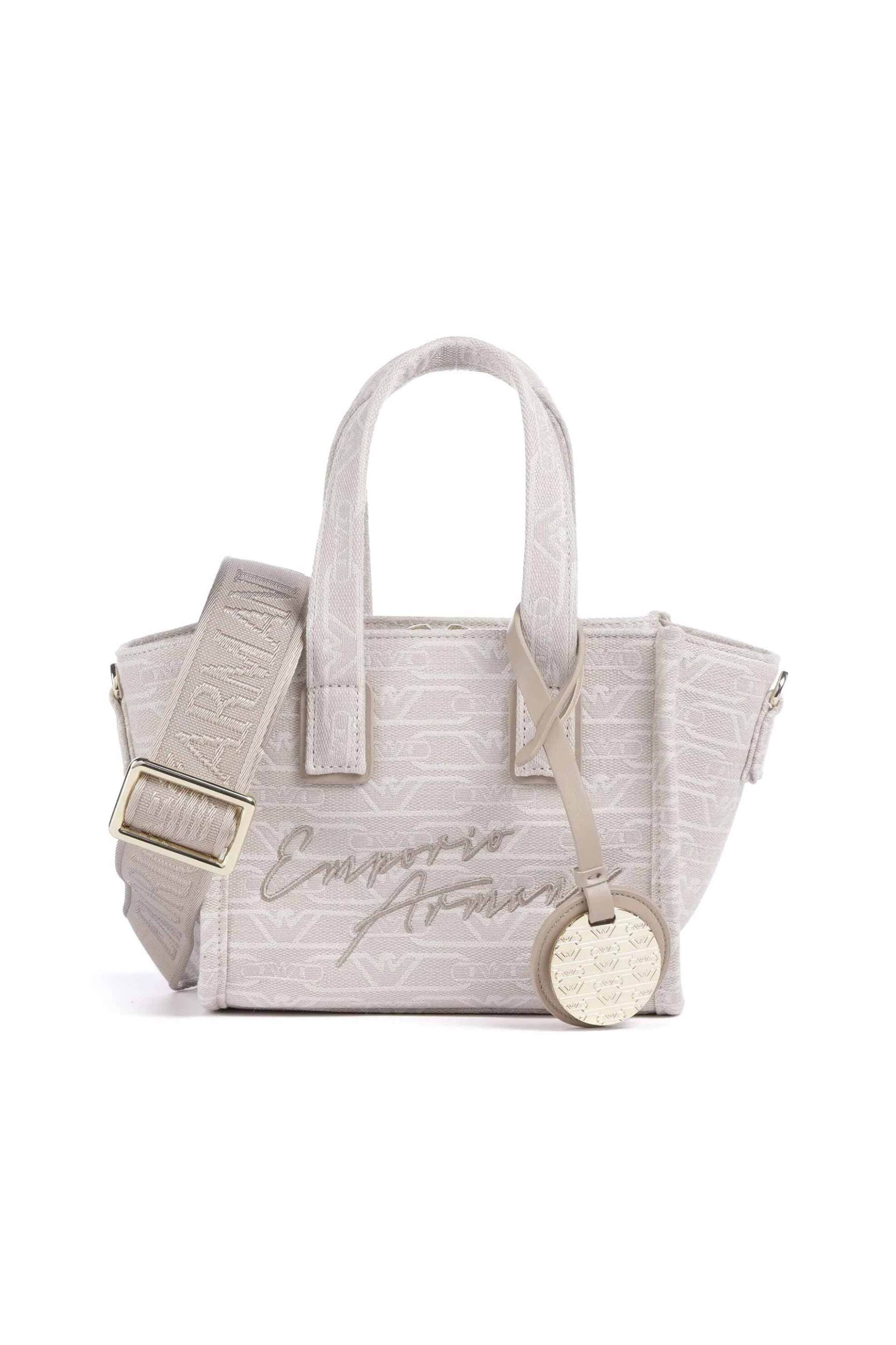 Emporio Armani γυναικεία υφασμάτινη τσάντα χειρός/crossbody με all-over logo και κεντημένο λογότυπο - EW000371AF12993 Εκρού