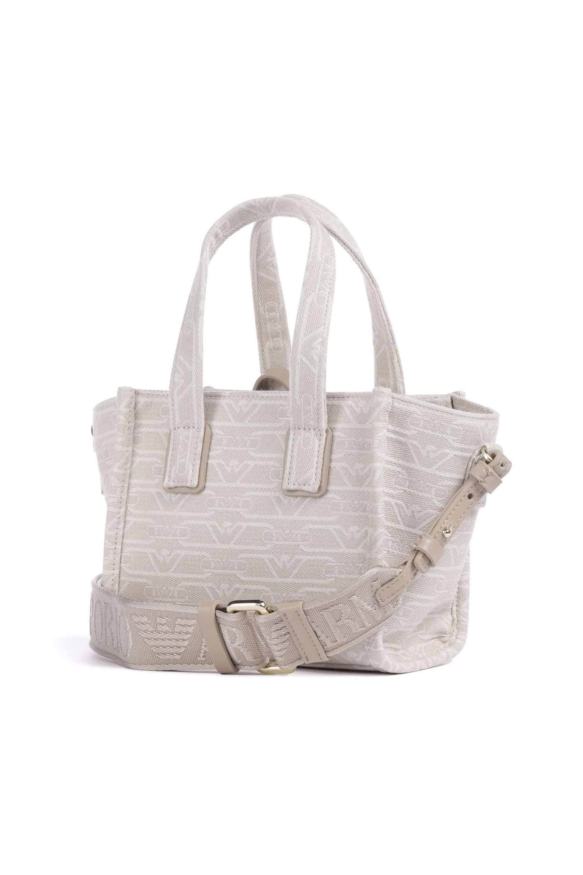 Emporio Armani γυναικεία υφασμάτινη τσάντα χειρός/crossbody με all-over logo και κεντημένο λογότυπο - EW000371AF12993 Εκρού