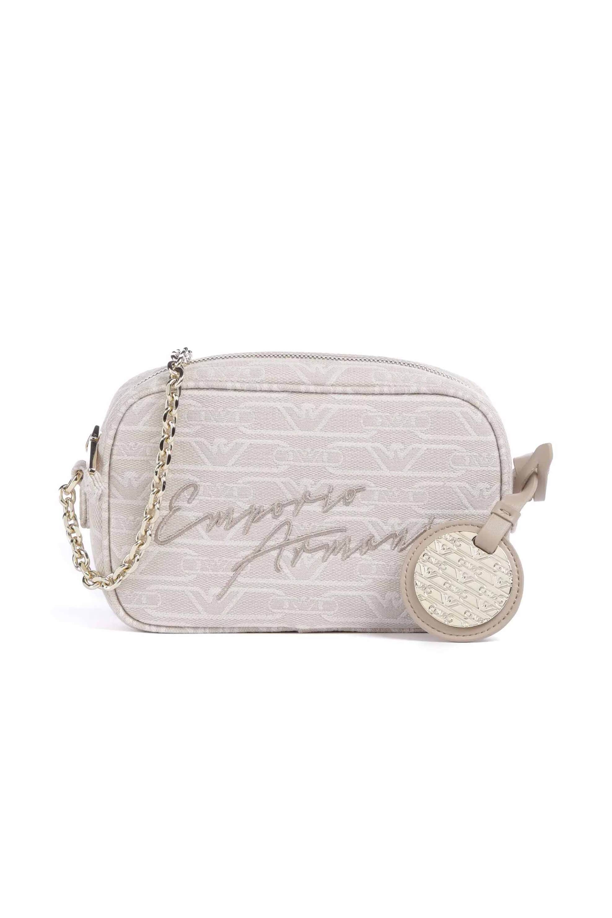 Emporio Armani γυναικεία υφασμάτινη τσάντα crossbody με all-over logo και κεντημένο λογότυπο - EW001891AF16095 Εκρού